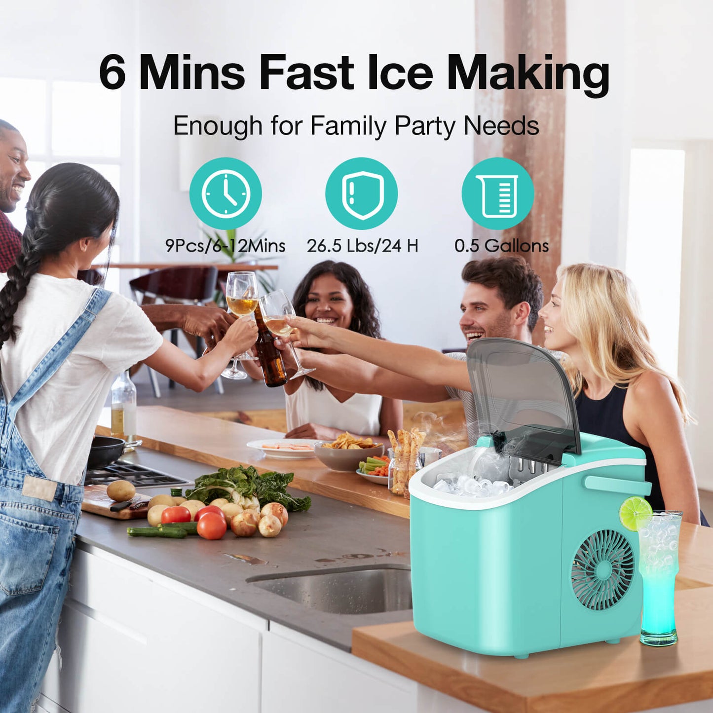 Efficient Countertop Ice Maker: Fast 26 Lbs Daily Production Portable Cube Machine