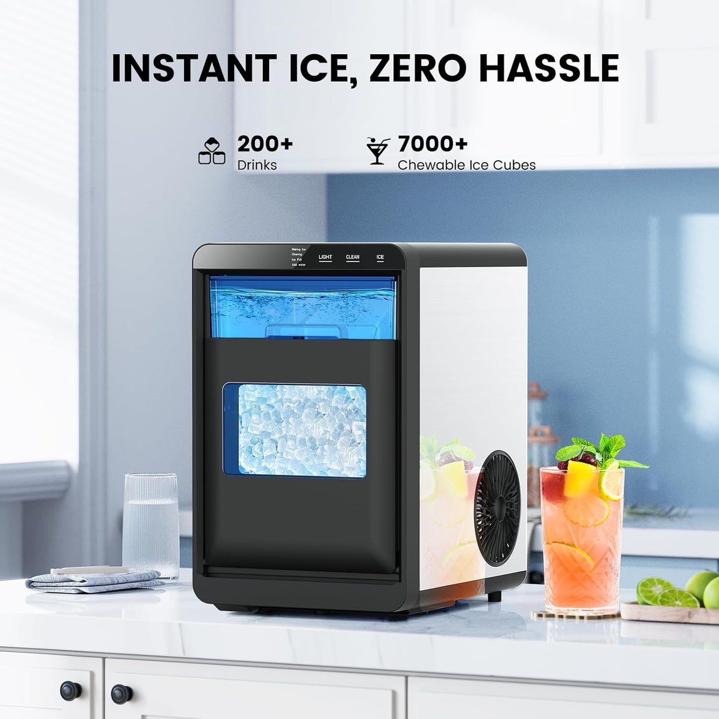 Countertop Nugget Ice Maker, Fast Quiet Self-Cleaning, Portable Compact Design