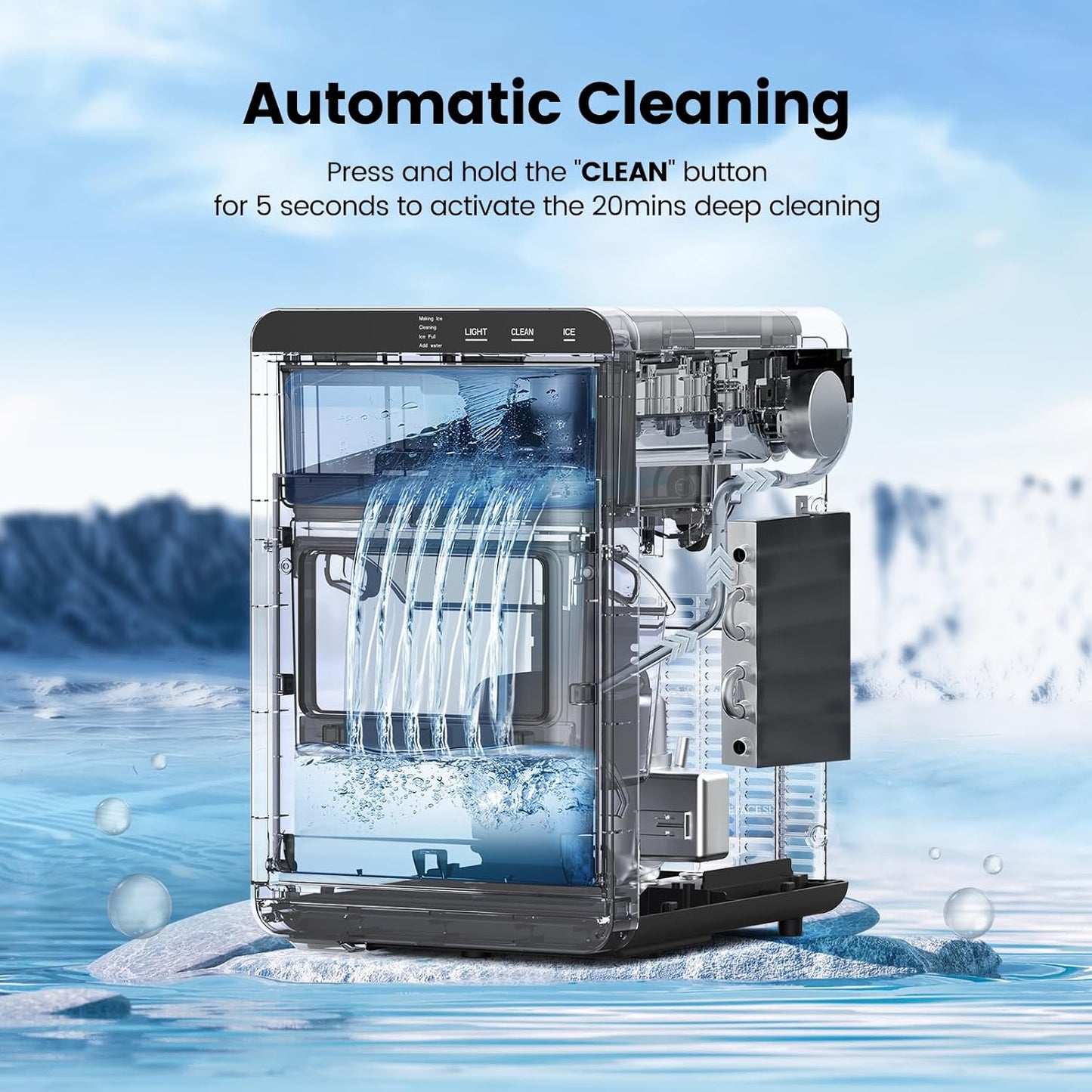 Countertop Nugget Ice Maker, Fast Quiet Self-Cleaning, Portable Compact Design