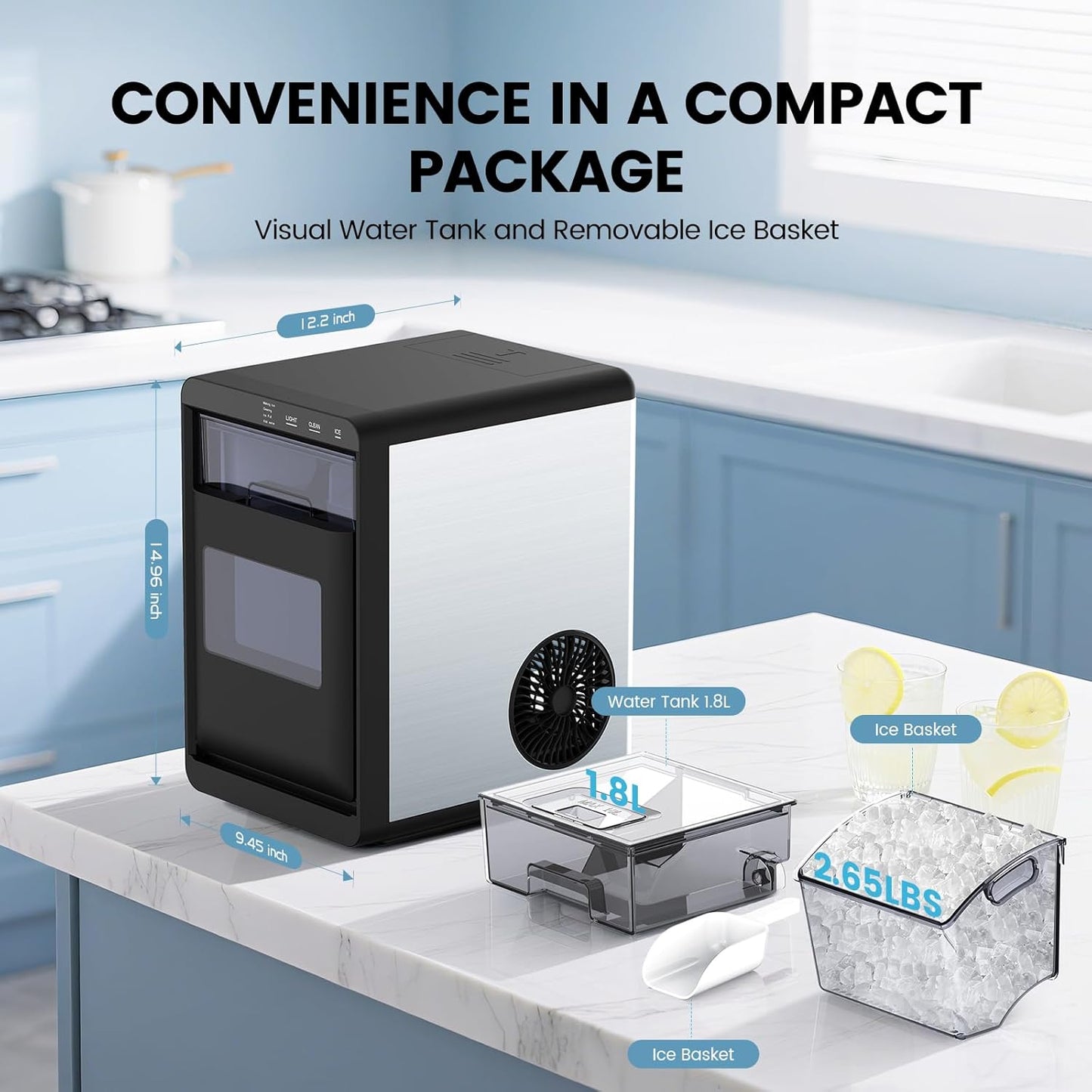 Countertop Nugget Ice Maker, Fast Quiet Self-Cleaning, Portable Compact Design