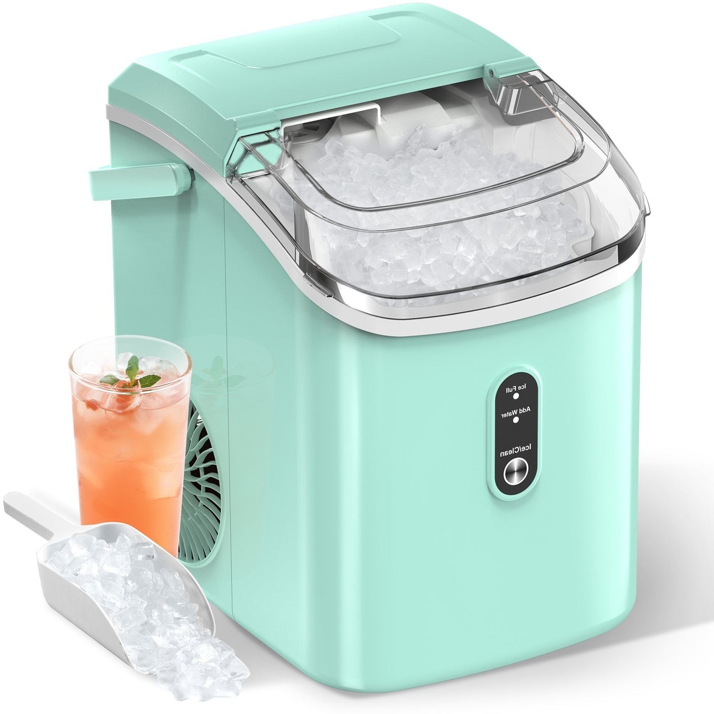 Compact Countertop Nugget Ice Maker, Portable Pebble Ice Machine, Soft Chewable Ice