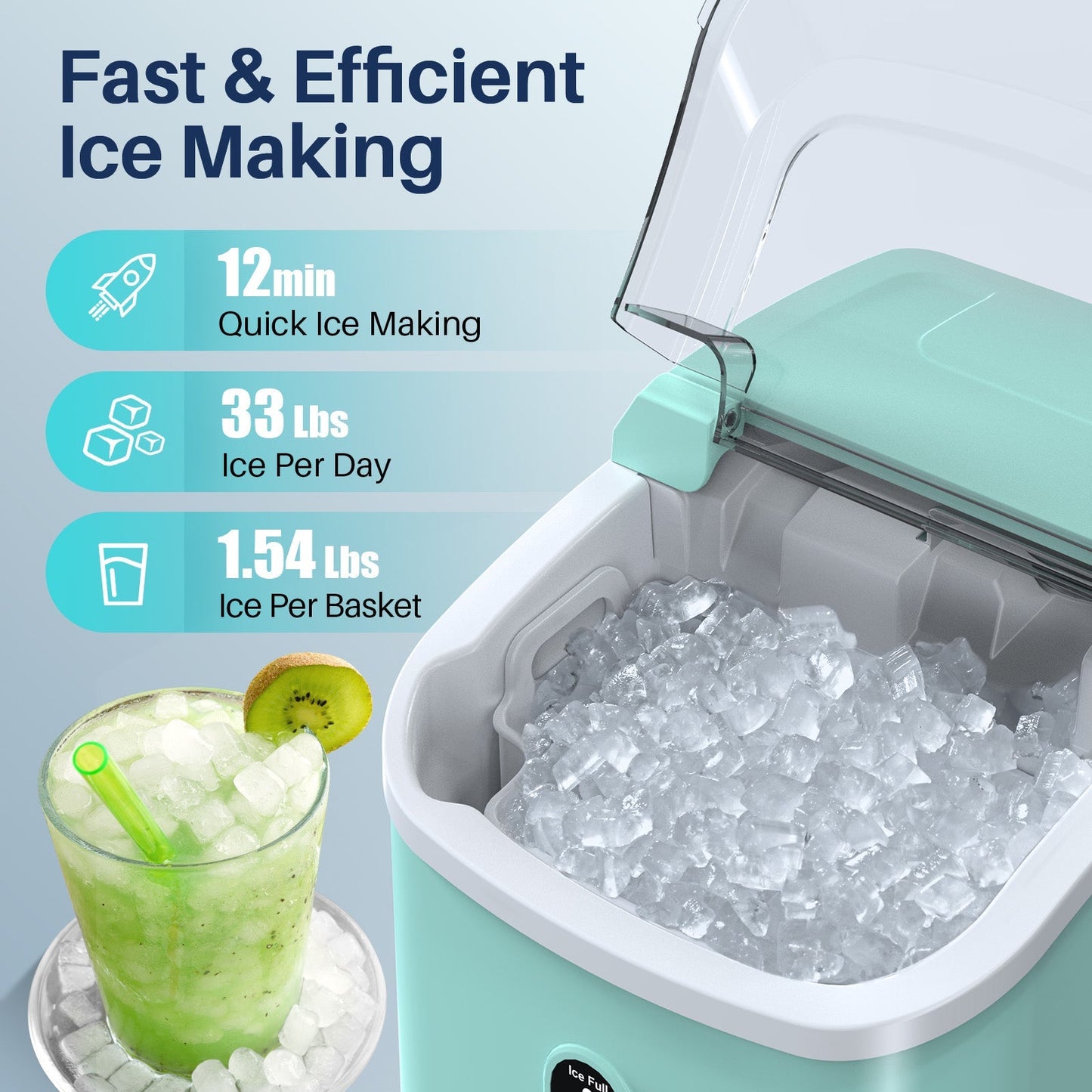 Compact Countertop Nugget Ice Maker, Portable Pebble Ice Machine, Soft Chewable Ice