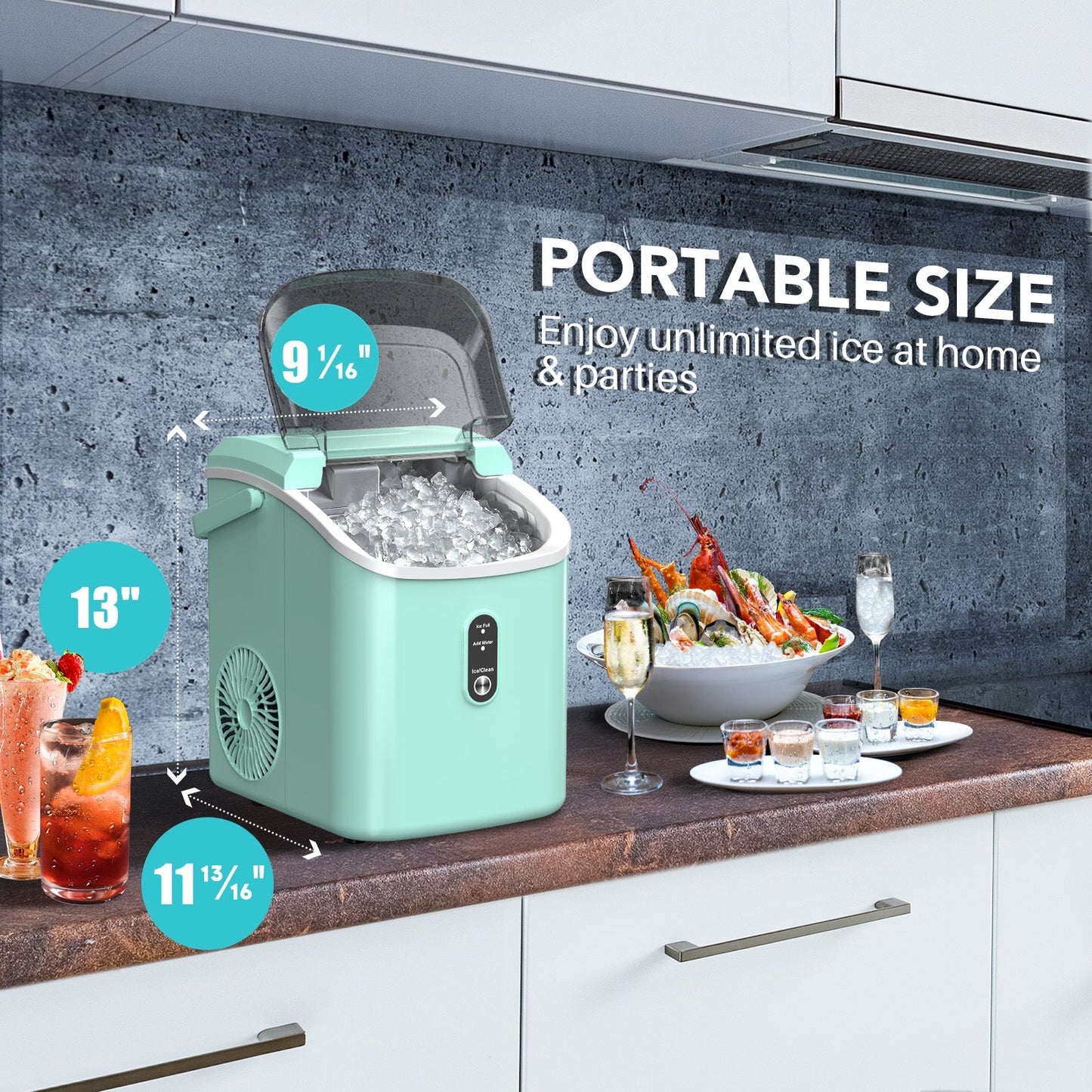 Compact Countertop Nugget Ice Maker, Portable Pebble Ice Machine, Soft Chewable Ice