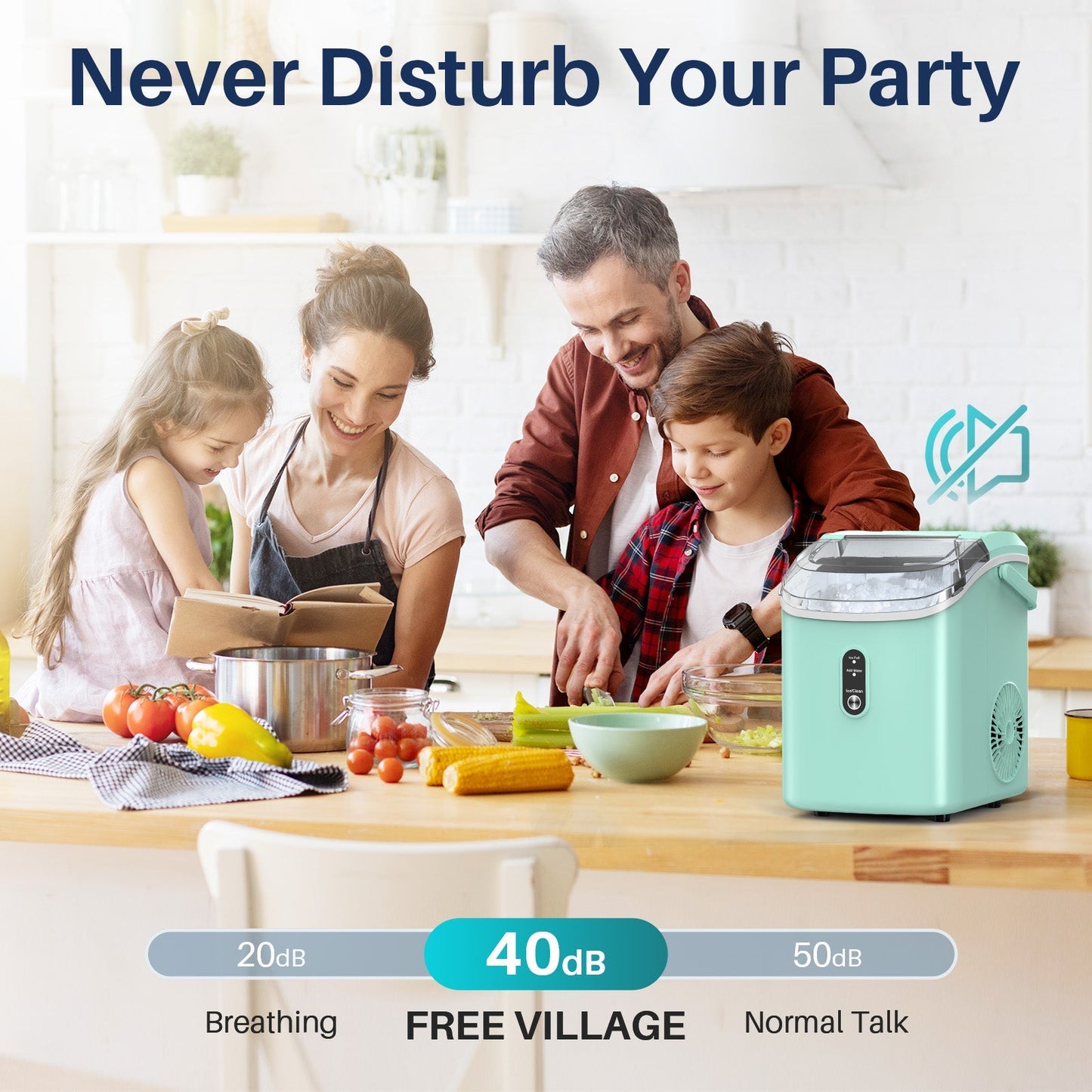 Compact Countertop Nugget Ice Maker, Portable Pebble Ice Machine, Soft Chewable Ice