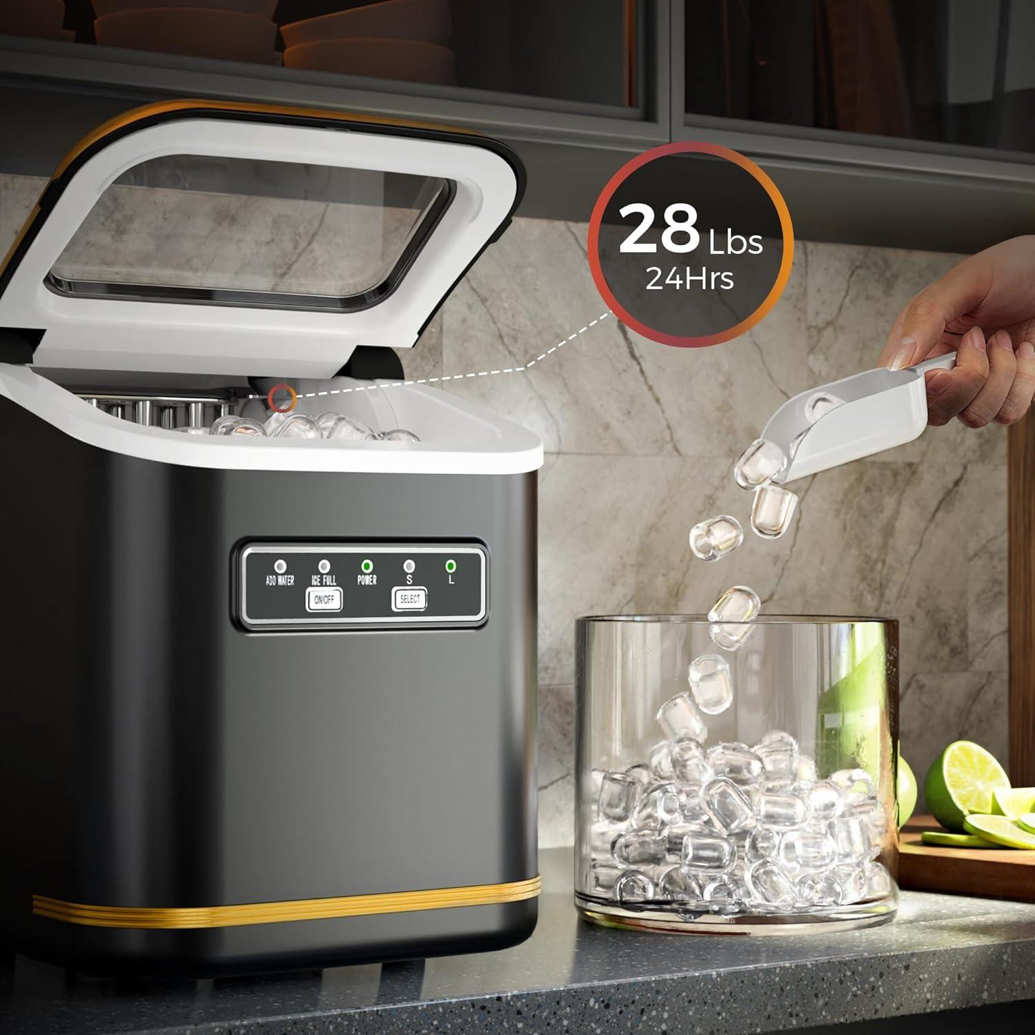 Rapid Countertop Ice Maker: 9 Bullet Cubes in Minutes, Portable & Efficient
