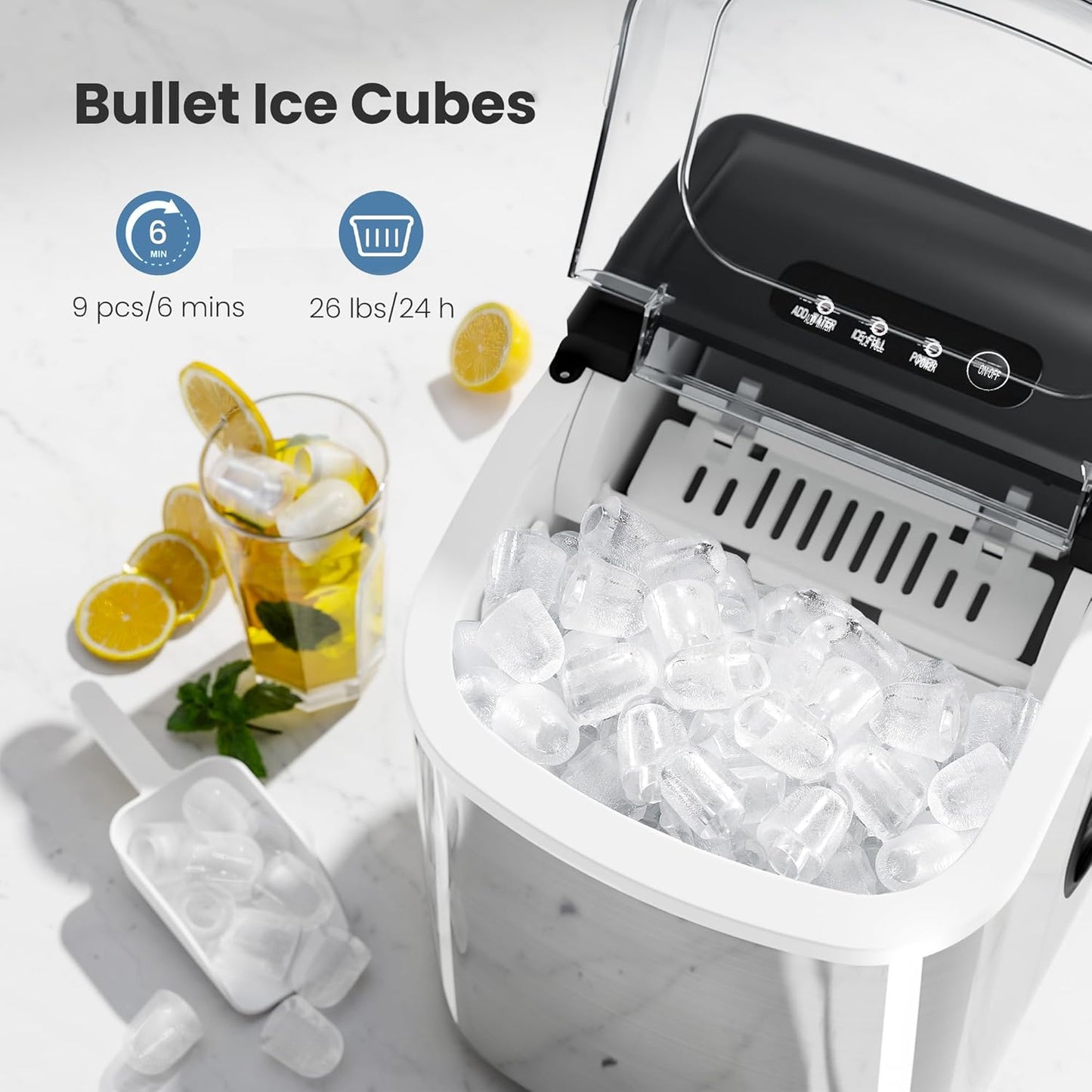 Efficient Countertop Ice Maker: Fast 26 Lbs Daily Production Portable Cube Machine