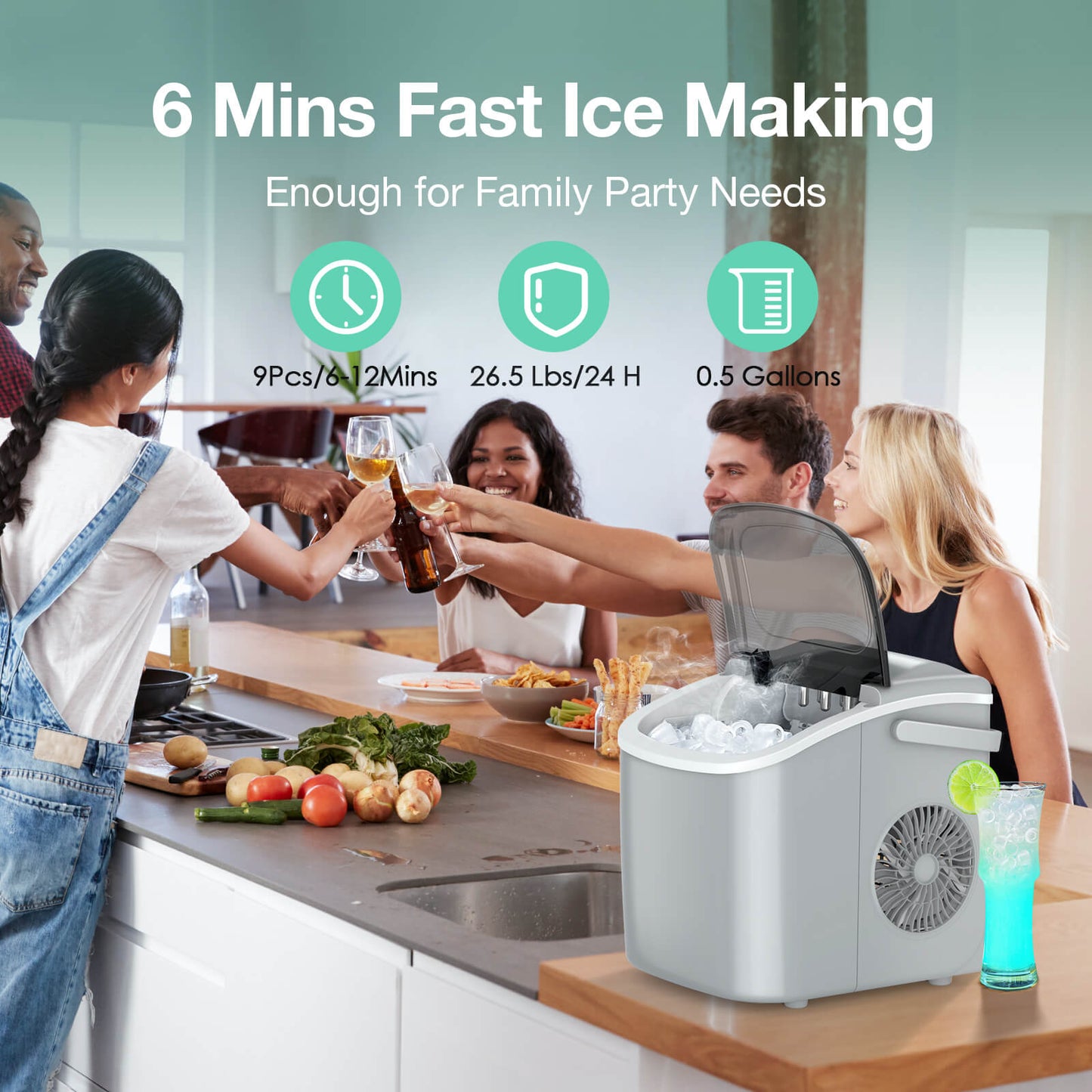 Efficient Countertop Ice Maker: Fast 26 Lbs Daily Production Portable Cube Machine