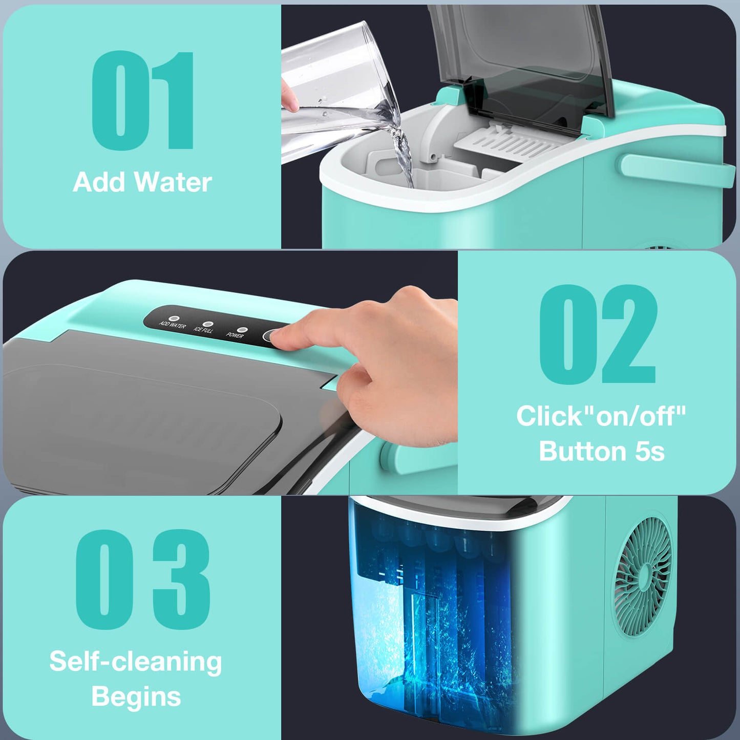 Efficient Countertop Ice Maker: Fast 26 Lbs Daily Production Portable Cube Machine