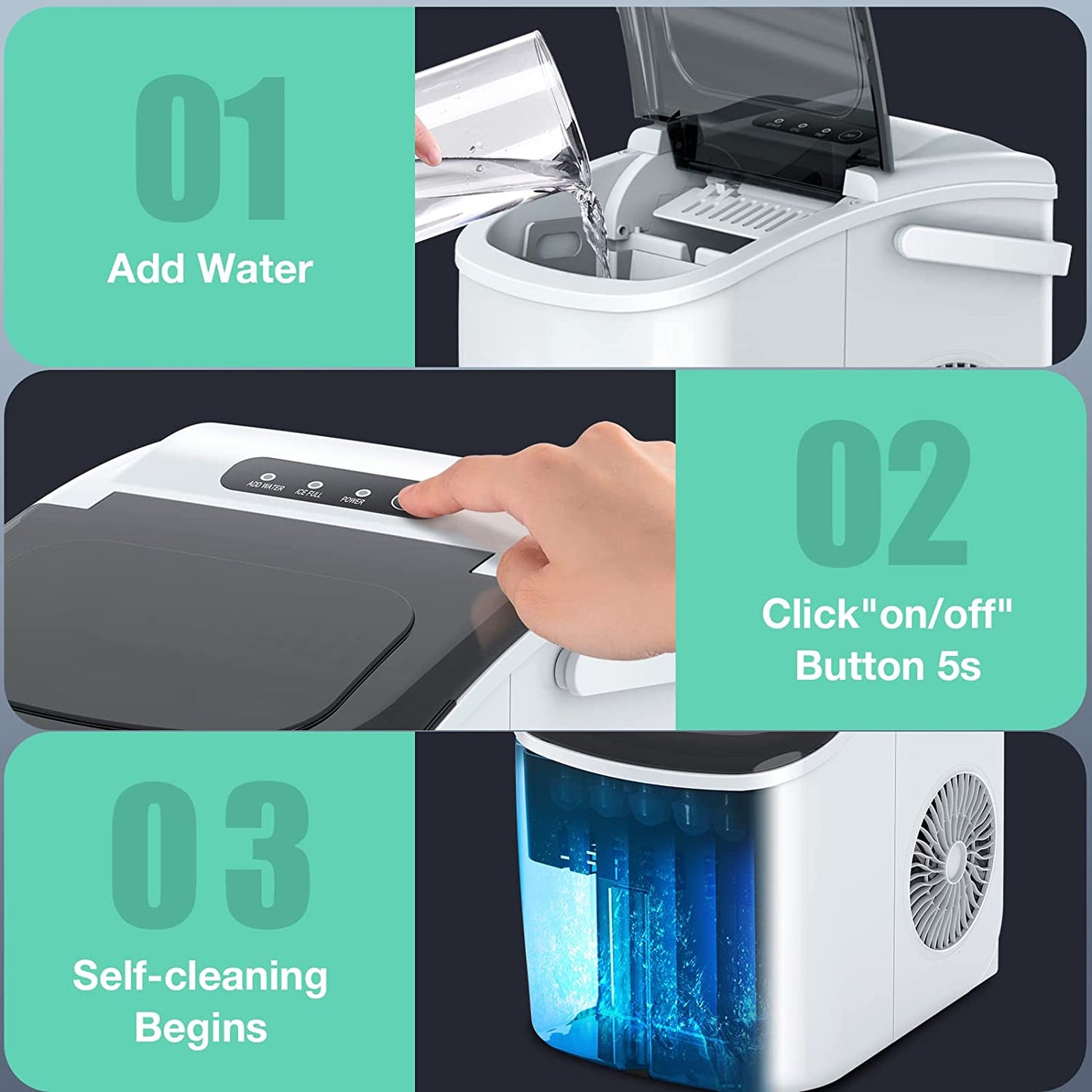 Efficient Countertop Ice Maker: Fast 26 Lbs Daily Production Portable Cube Machine