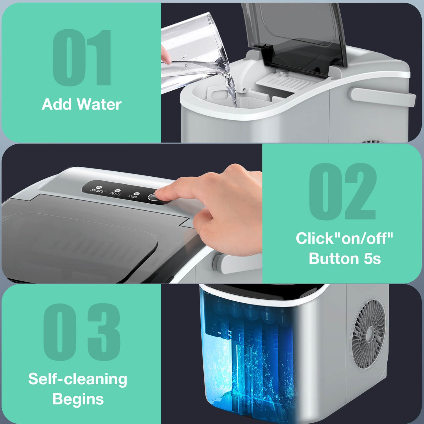 Efficient Countertop Ice Maker: Fast 26 Lbs Daily Production Portable Cube Machine