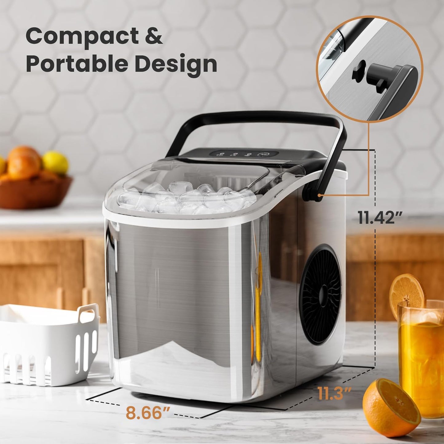 Efficient Countertop Ice Maker: Fast 26 Lbs Daily Production Portable Cube Machine
