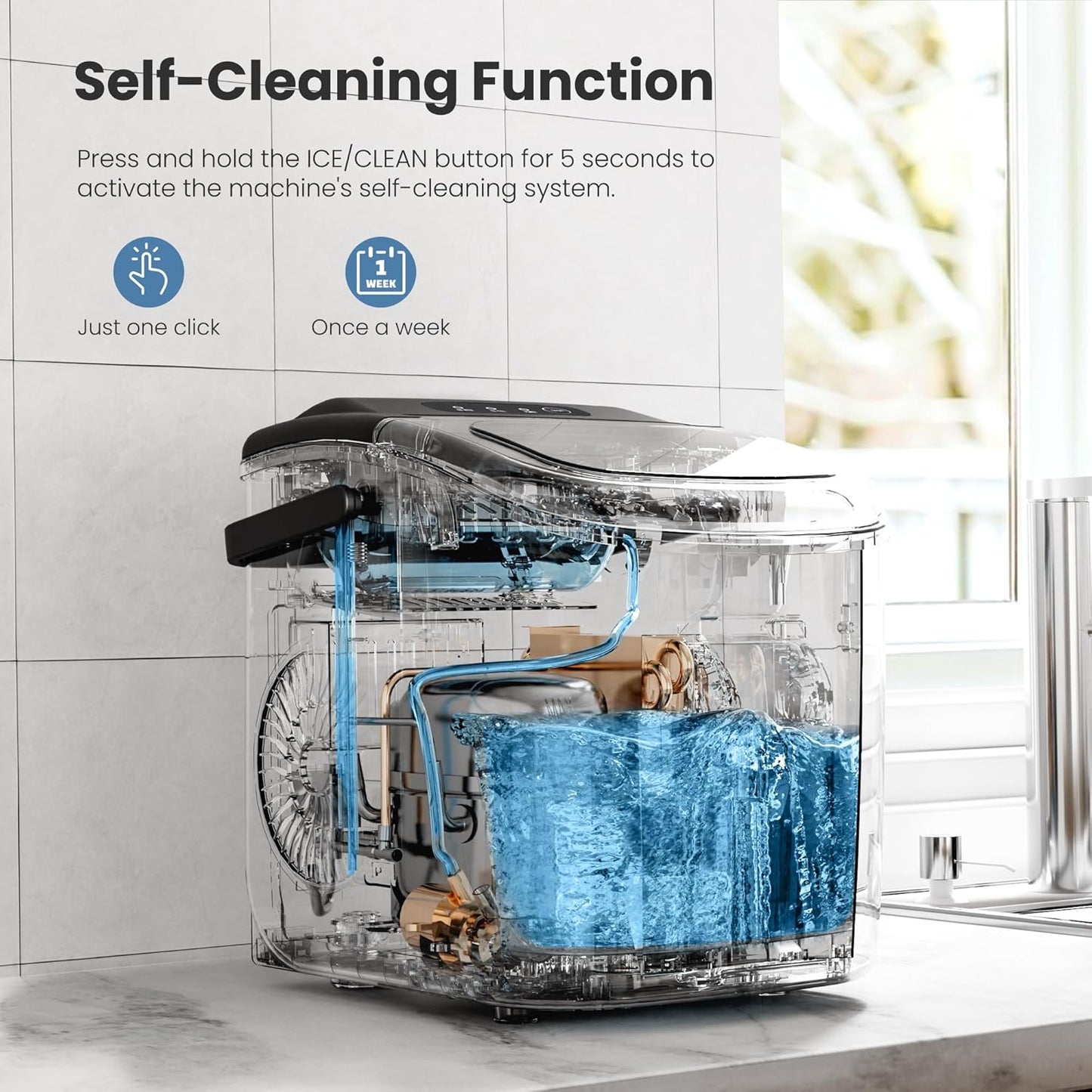 Efficient Countertop Ice Maker: Fast 26 Lbs Daily Production Portable Cube Machine