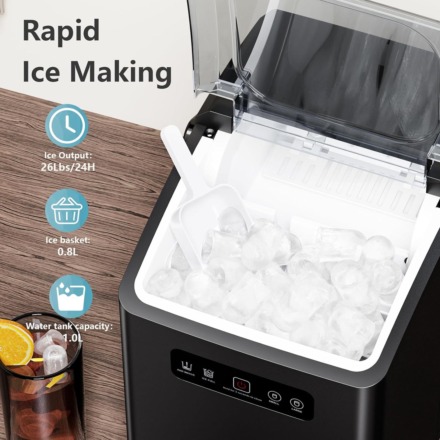 Compact Portable Countertop Ice Maker Machine with Handle for Home RV Camping