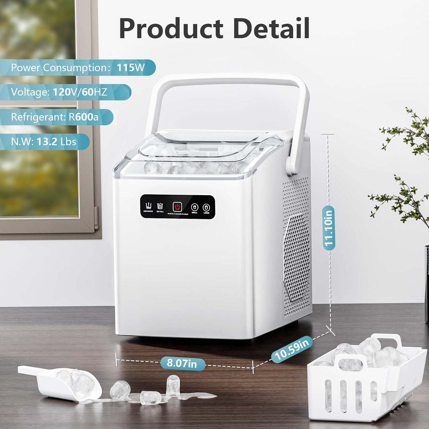 Compact Portable Countertop Ice Maker Machine with Handle for Home RV Camping