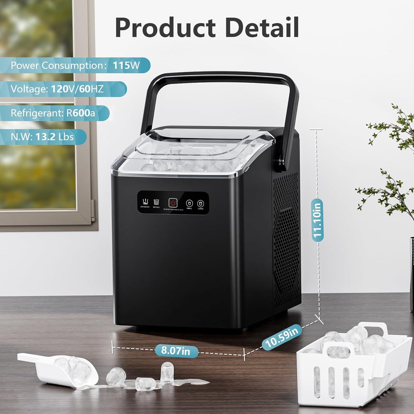 Compact Portable Countertop Ice Maker Machine with Handle for Home RV Camping