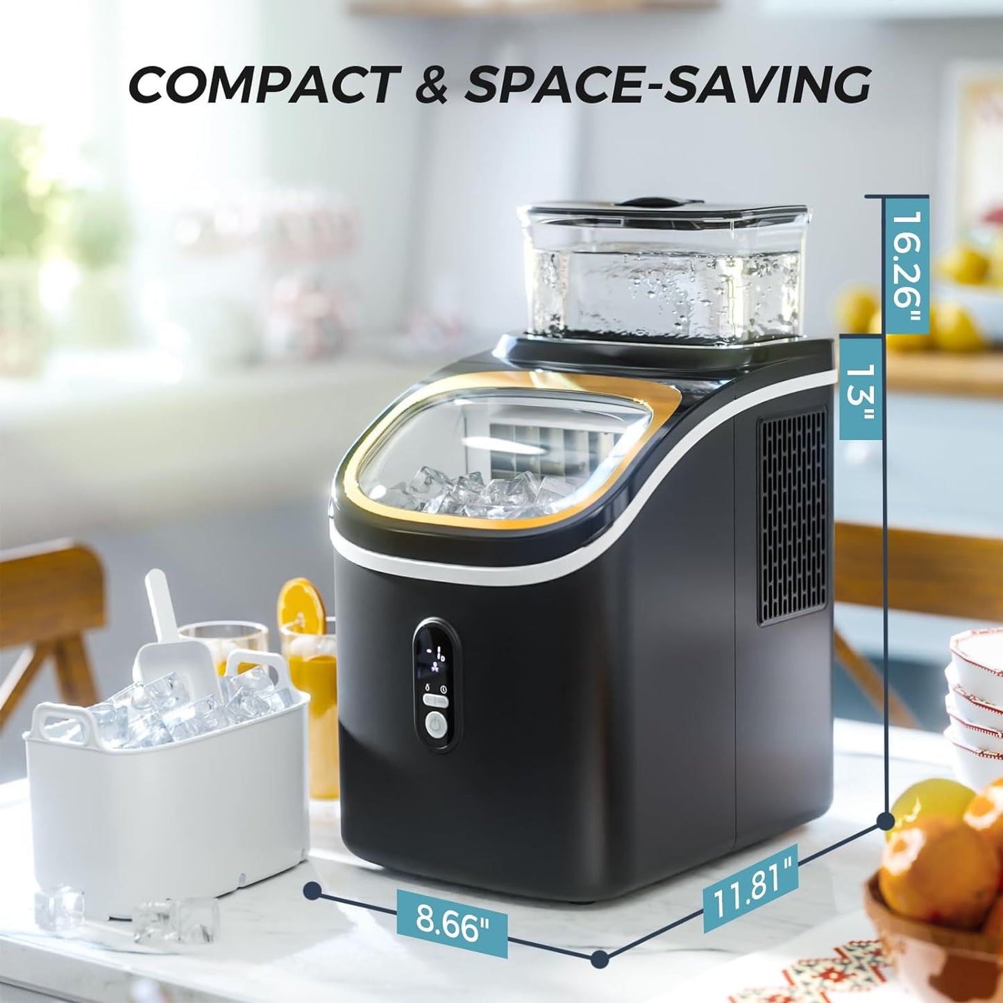 Compact Portable Countertop Ice Maker, Rapid Ice Production, Self-Cleaning, LCD Display