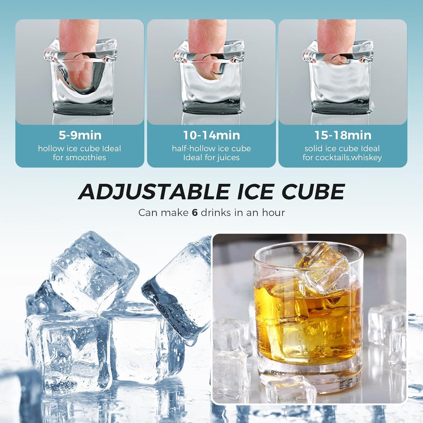 Compact Portable Countertop Ice Maker, Rapid Ice Production, Self-Cleaning, LCD Display