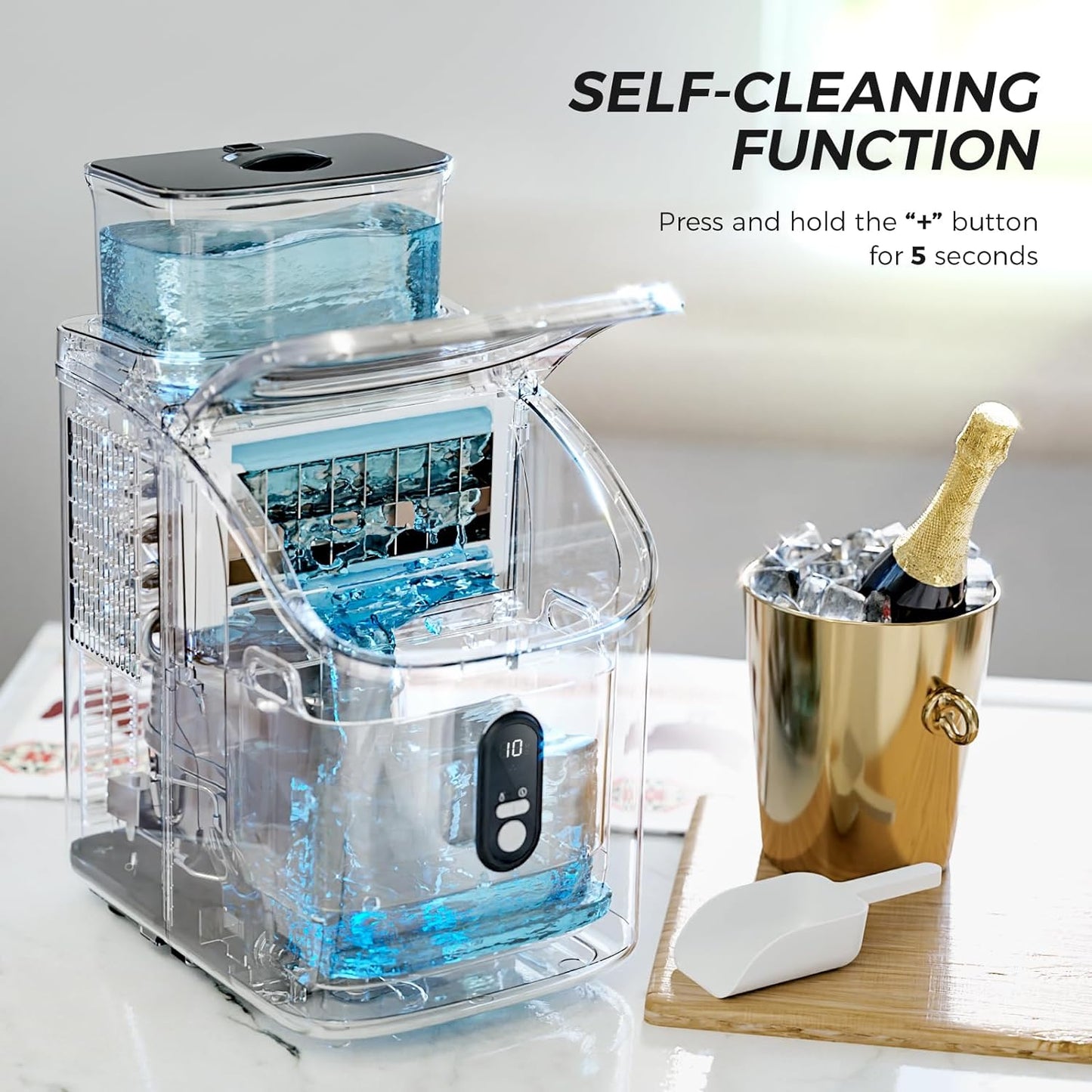 Compact Portable Countertop Ice Maker, Rapid Ice Production, Self-Cleaning, LCD Display