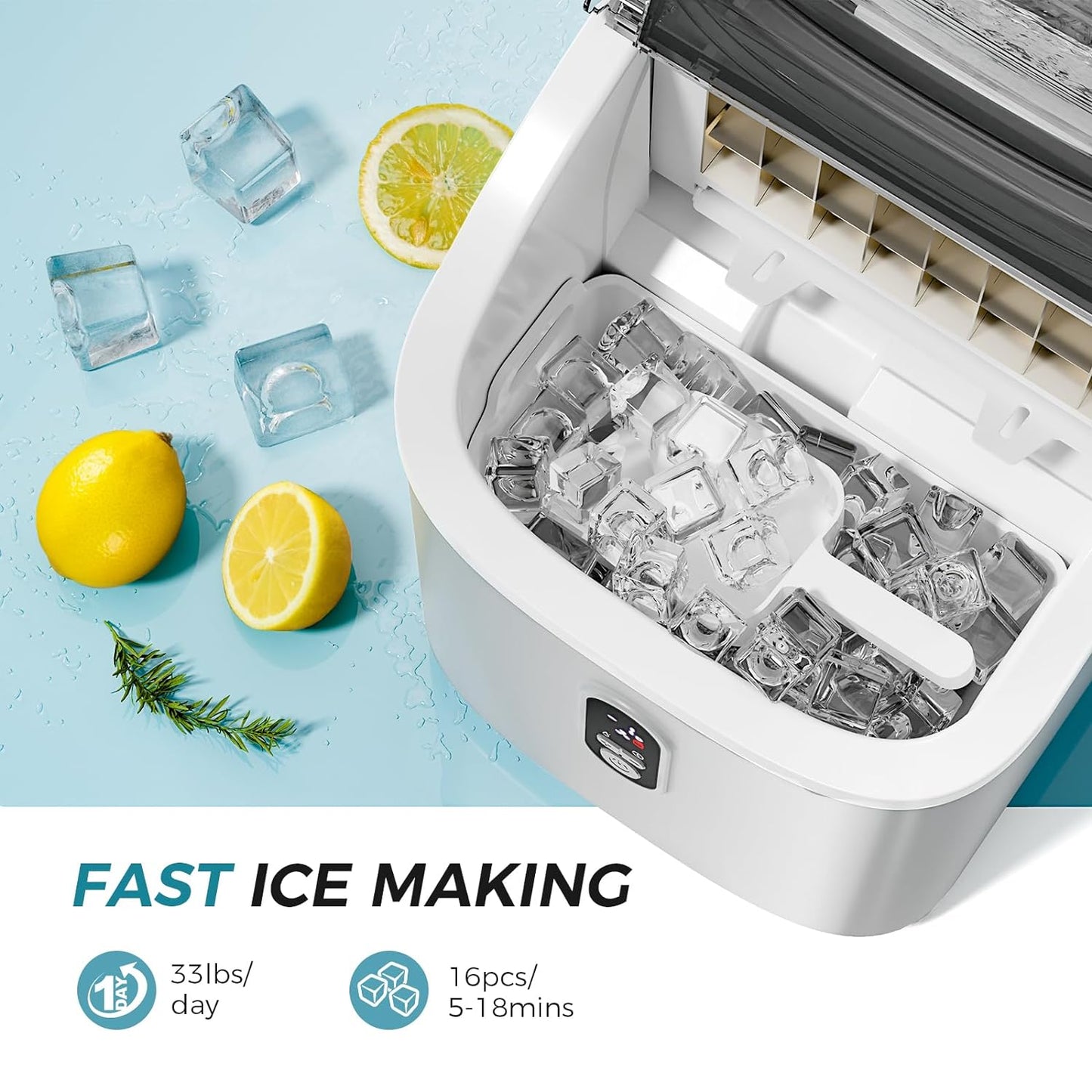 Compact Portable Countertop Ice Maker, Rapid Ice Production, Self-Cleaning, LCD Display