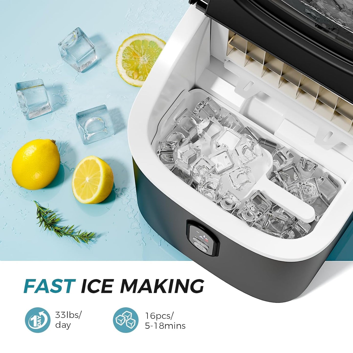 Compact Portable Countertop Ice Maker, Rapid Ice Production, Self-Cleaning, LCD Display