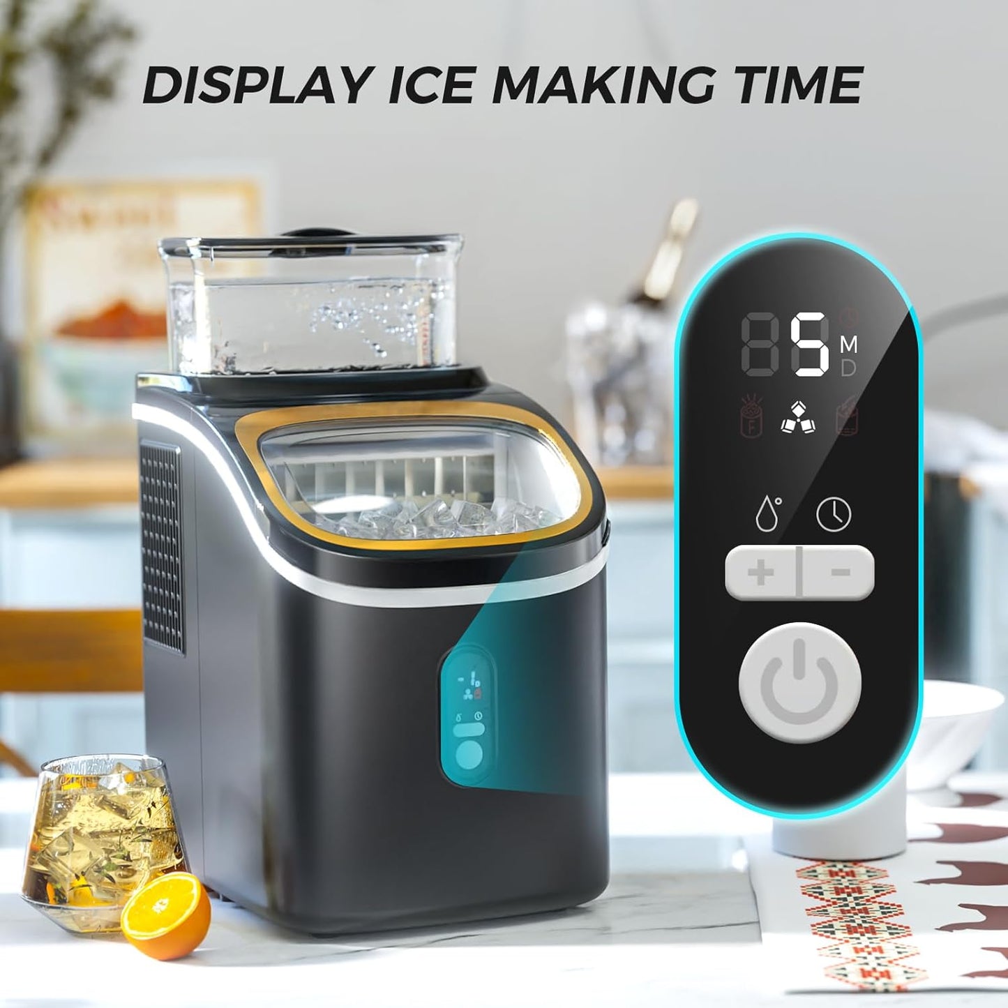 Compact Portable Countertop Ice Maker, Rapid Ice Production, Self-Cleaning, LCD Display