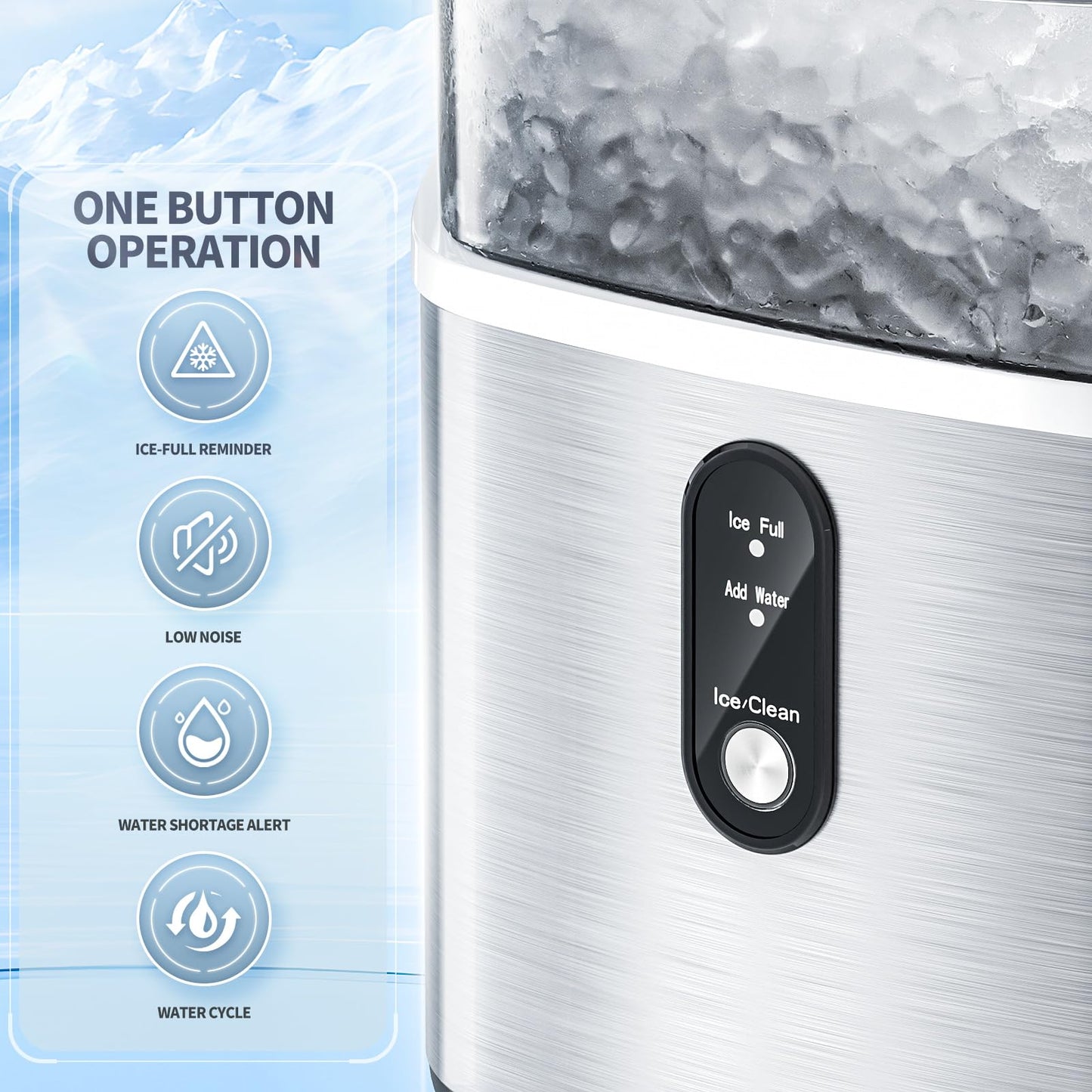 Compact Countertop Nugget Ice Maker, Fast Soft Chewable Pellet Ice Machine