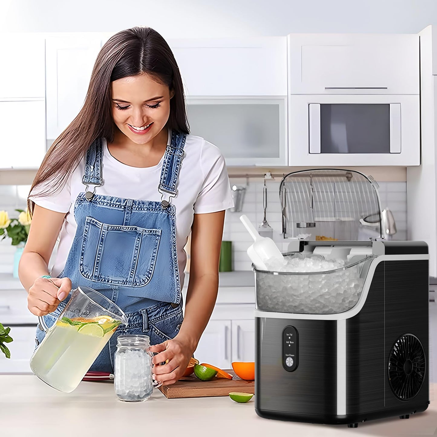 Compact Countertop Nugget Ice Maker, Fast Soft Chewable Pellet Ice Machine