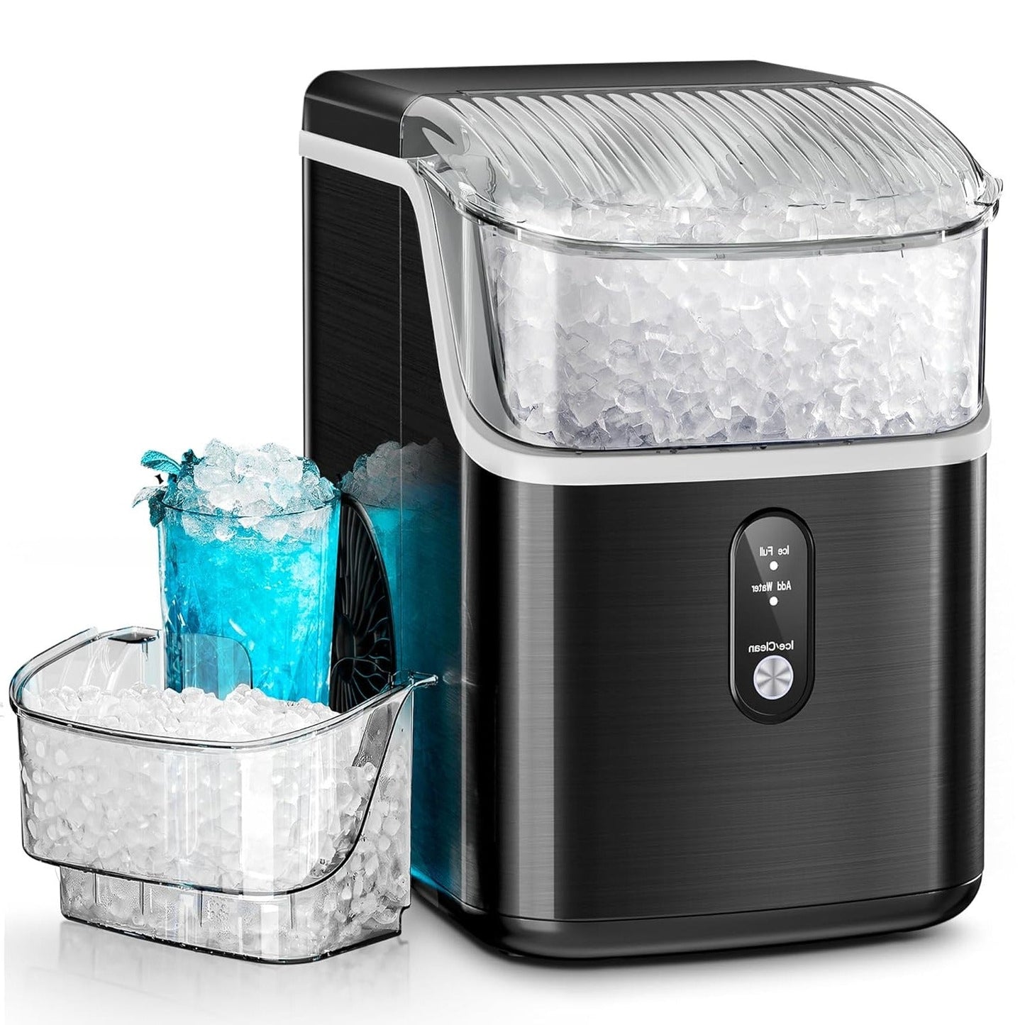 Compact Countertop Nugget Ice Maker, Fast Soft Chewable Pellet Ice Machine