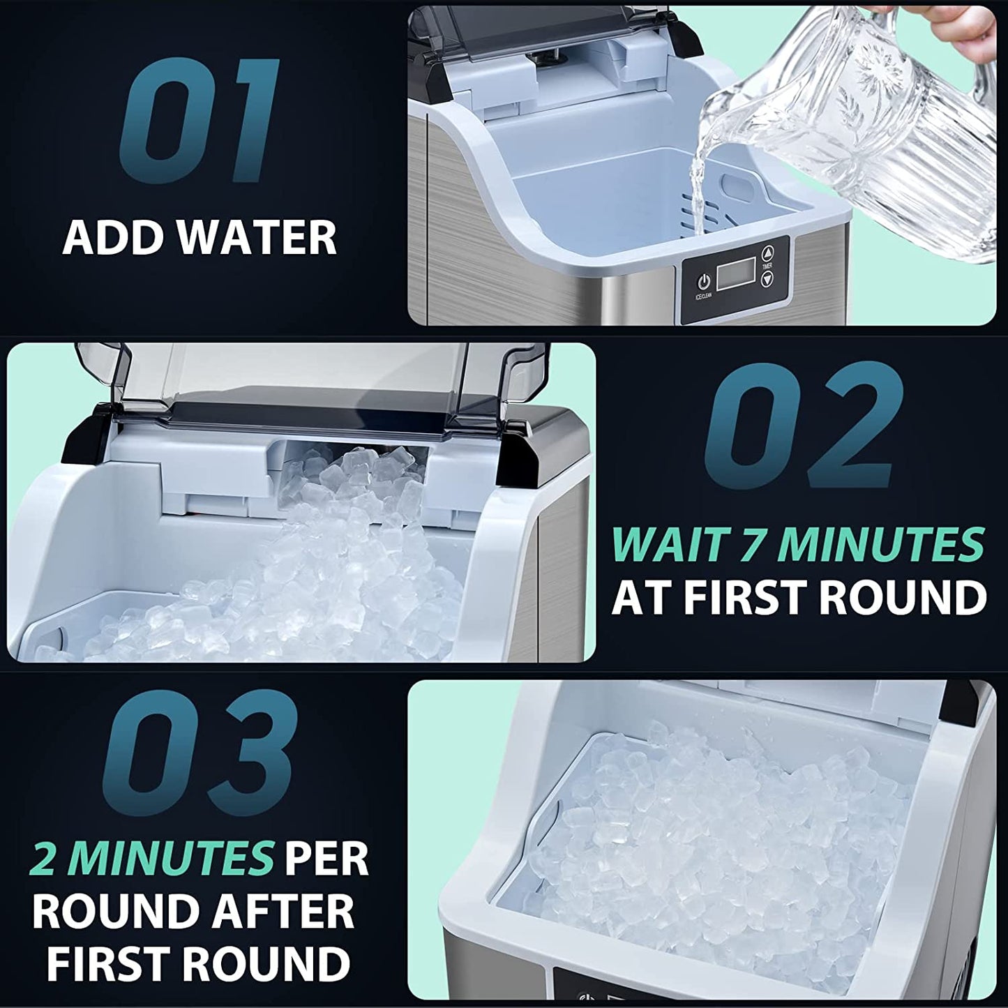 High-Capacity Countertop Nugget Ice Maker: 44lb Daily, Chewable Ice, Self-Cleaning