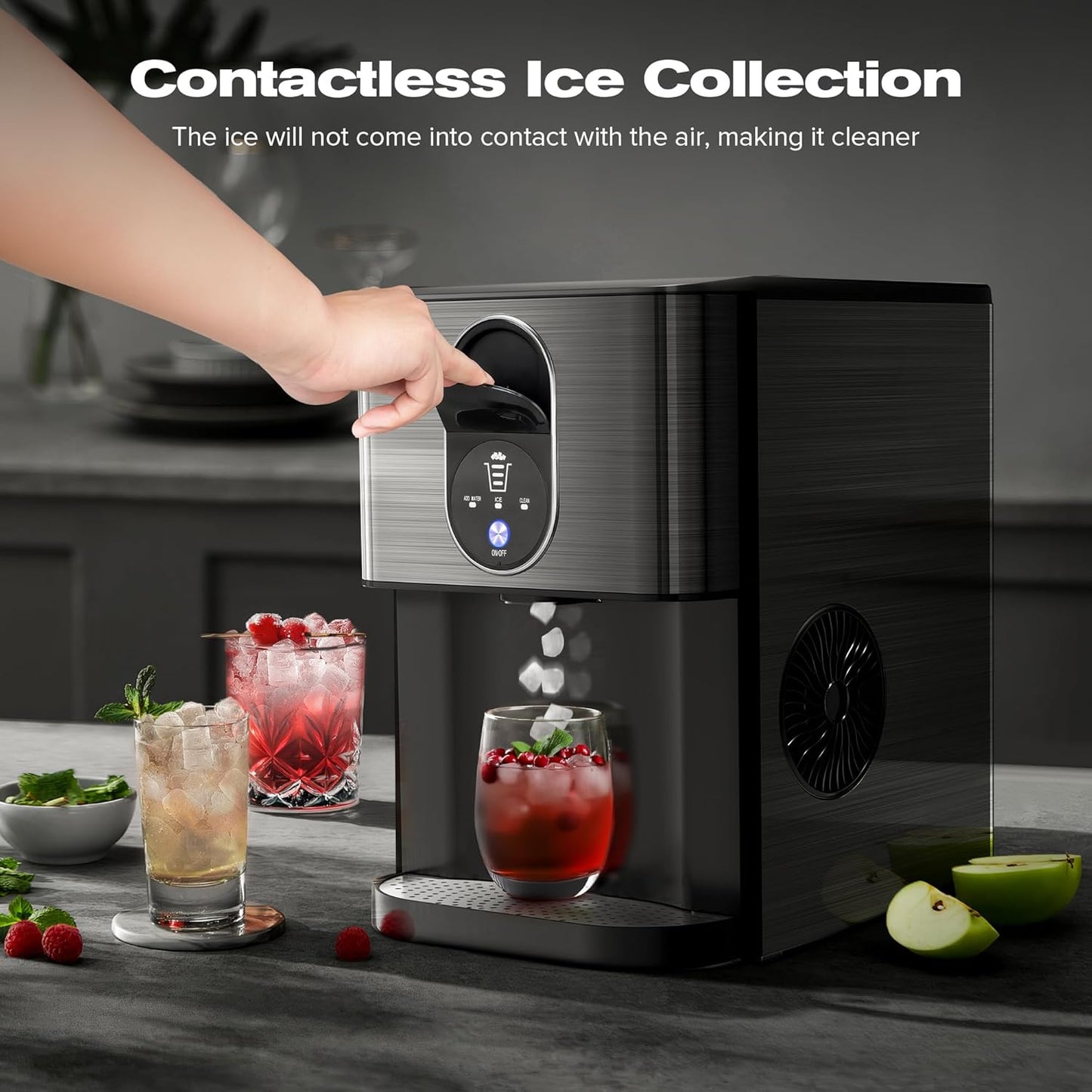 Countertop Nugget Ice Maker, Pebble Ice Machine, Self-Cleaning, 45 lbs Daily Production