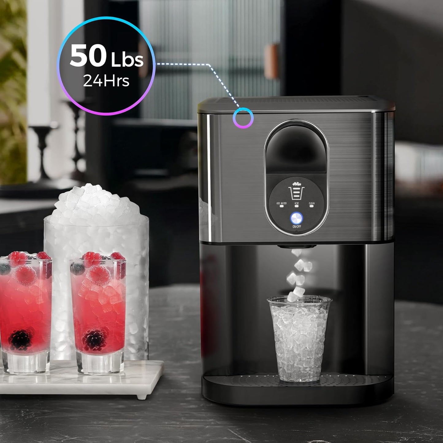 Countertop Nugget Ice Maker, Pebble Ice Machine, Self-Cleaning, 45 lbs Daily Production