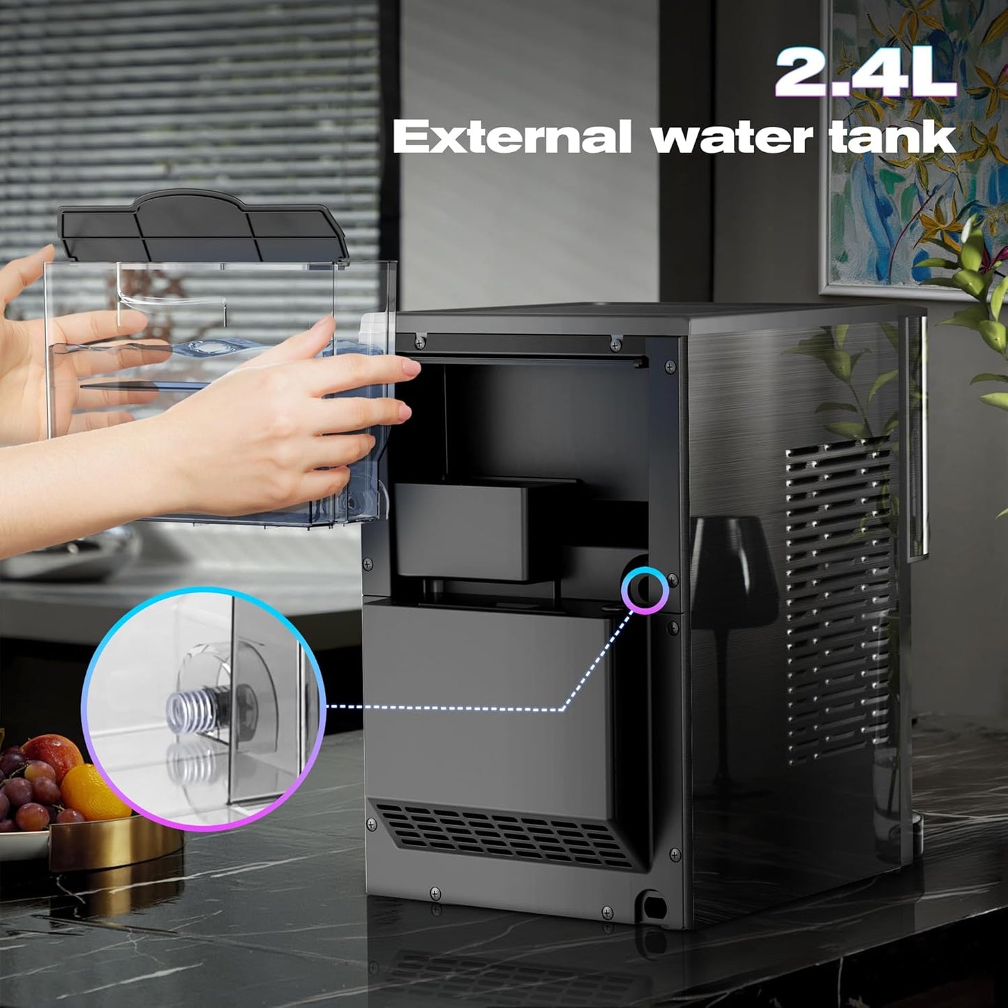 Countertop Nugget Ice Maker, Pebble Ice Machine, Self-Cleaning, 45 lbs Daily Production