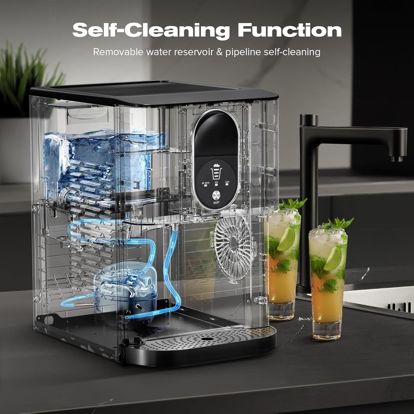 Countertop Nugget Ice Maker, Pebble Ice Machine, Self-Cleaning, 45 lbs Daily Production