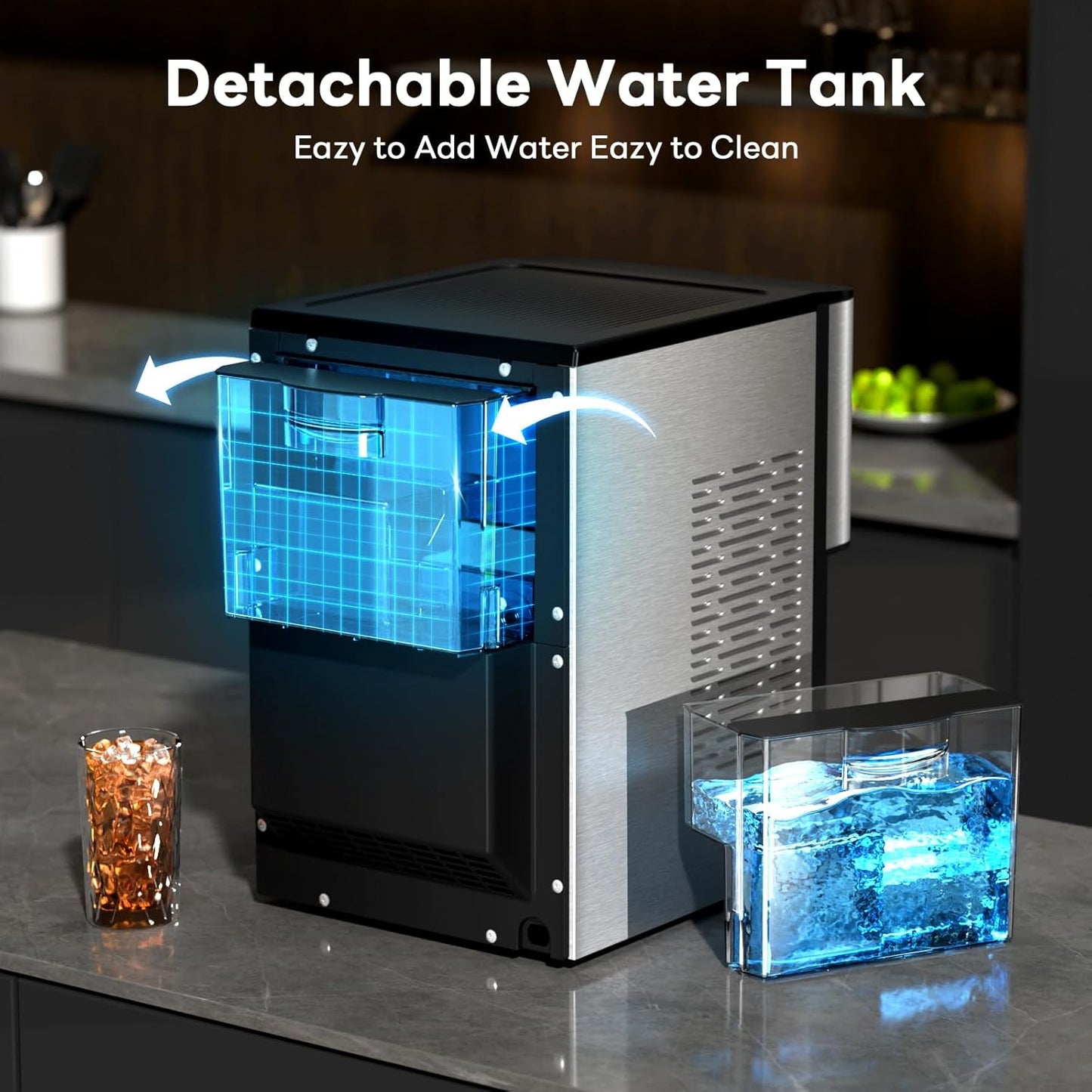 Countertop Nugget Ice Maker, Pebble Ice Machine, Self-Cleaning, 45 lbs Daily Production