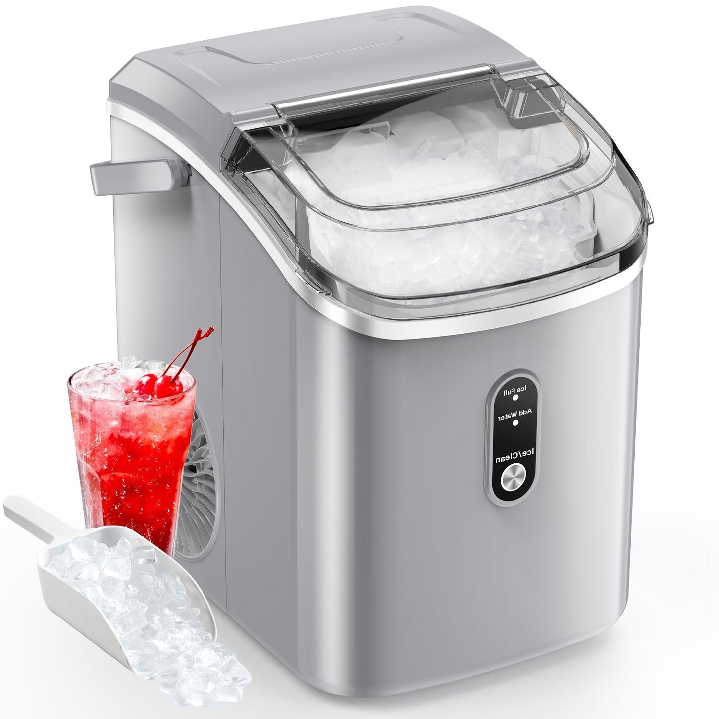 Compact Countertop Nugget Ice Maker, Portable Pebble Ice Machine, Soft Chewable Ice