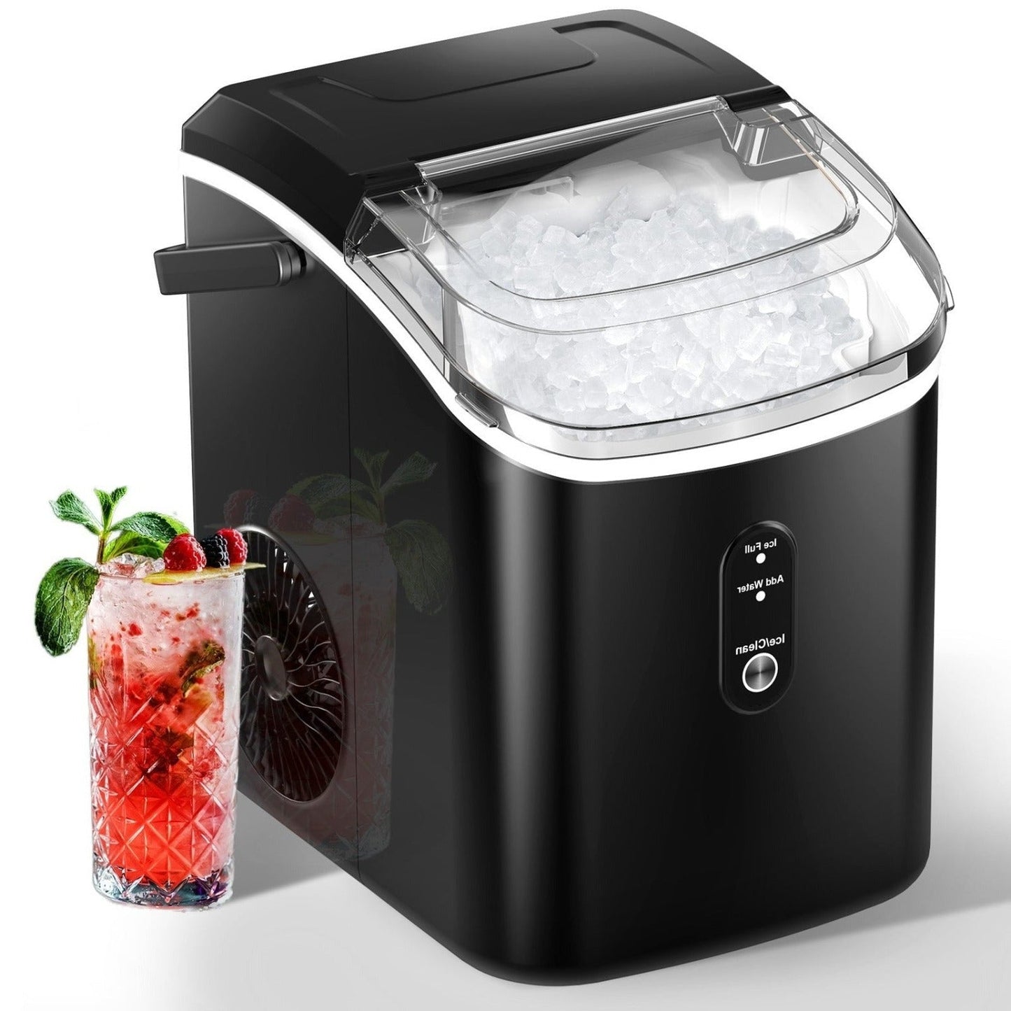 Compact Countertop Nugget Ice Maker, Portable Pebble Ice Machine, Soft Chewable Ice