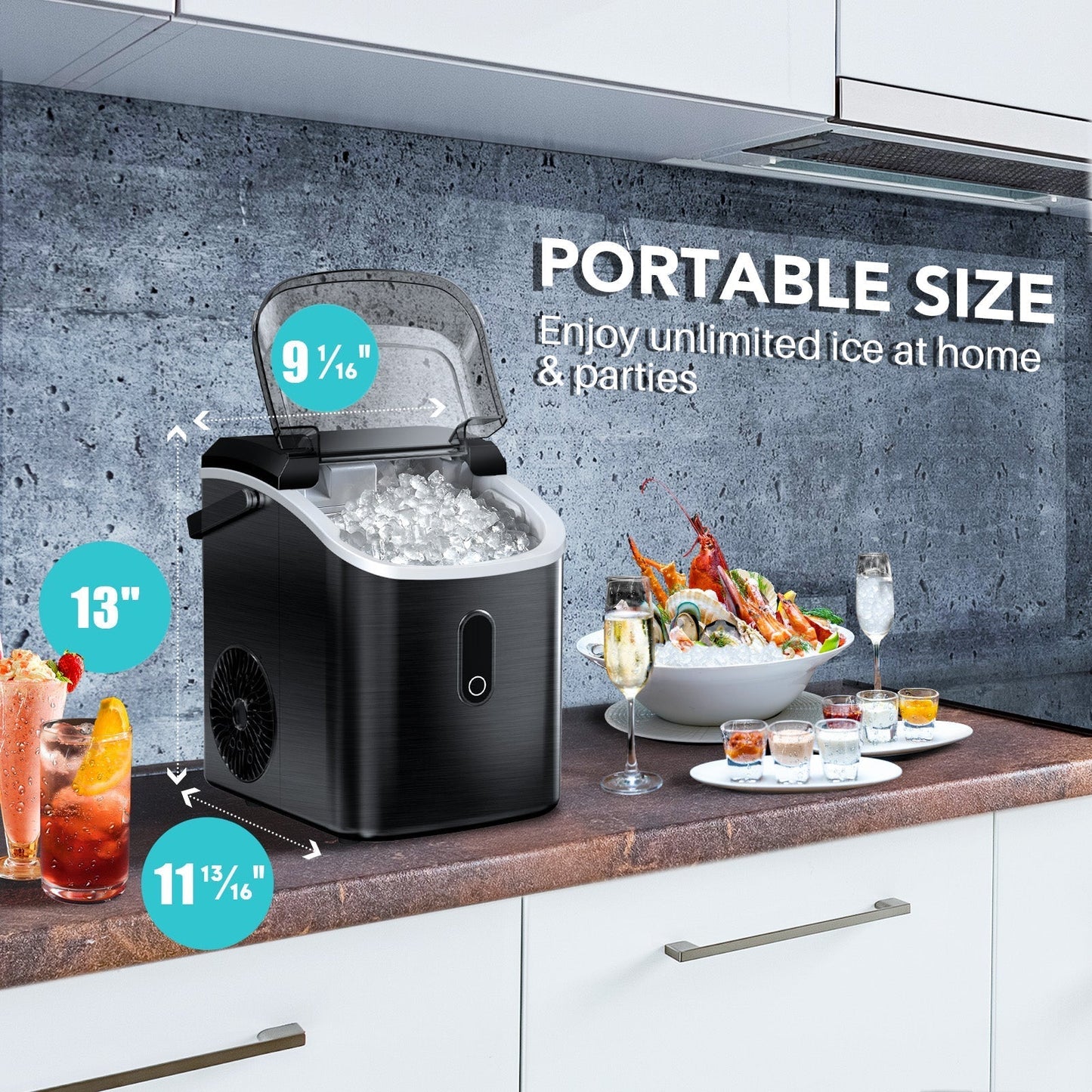 Compact Countertop Nugget Ice Maker, Portable Pebble Ice Machine, Soft Chewable Ice