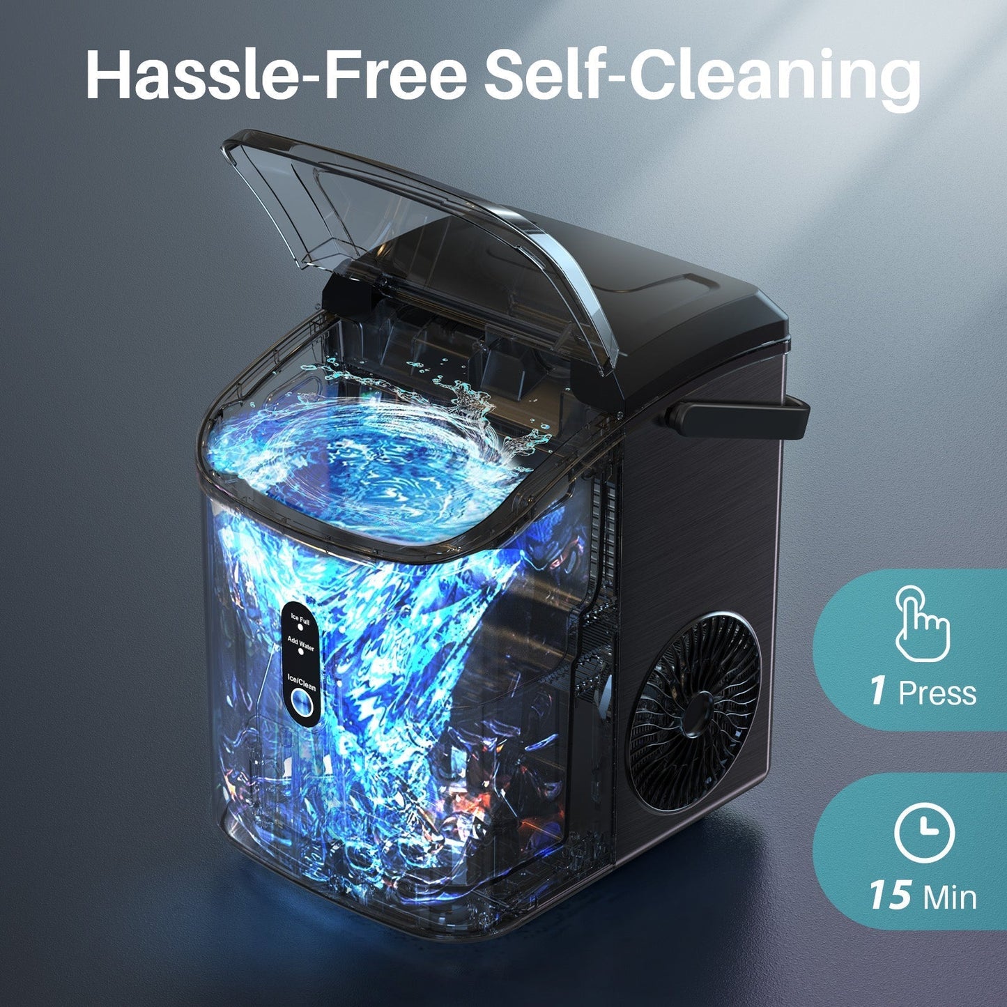Compact Countertop Nugget Ice Maker, Portable Pebble Ice Machine, Soft Chewable Ice