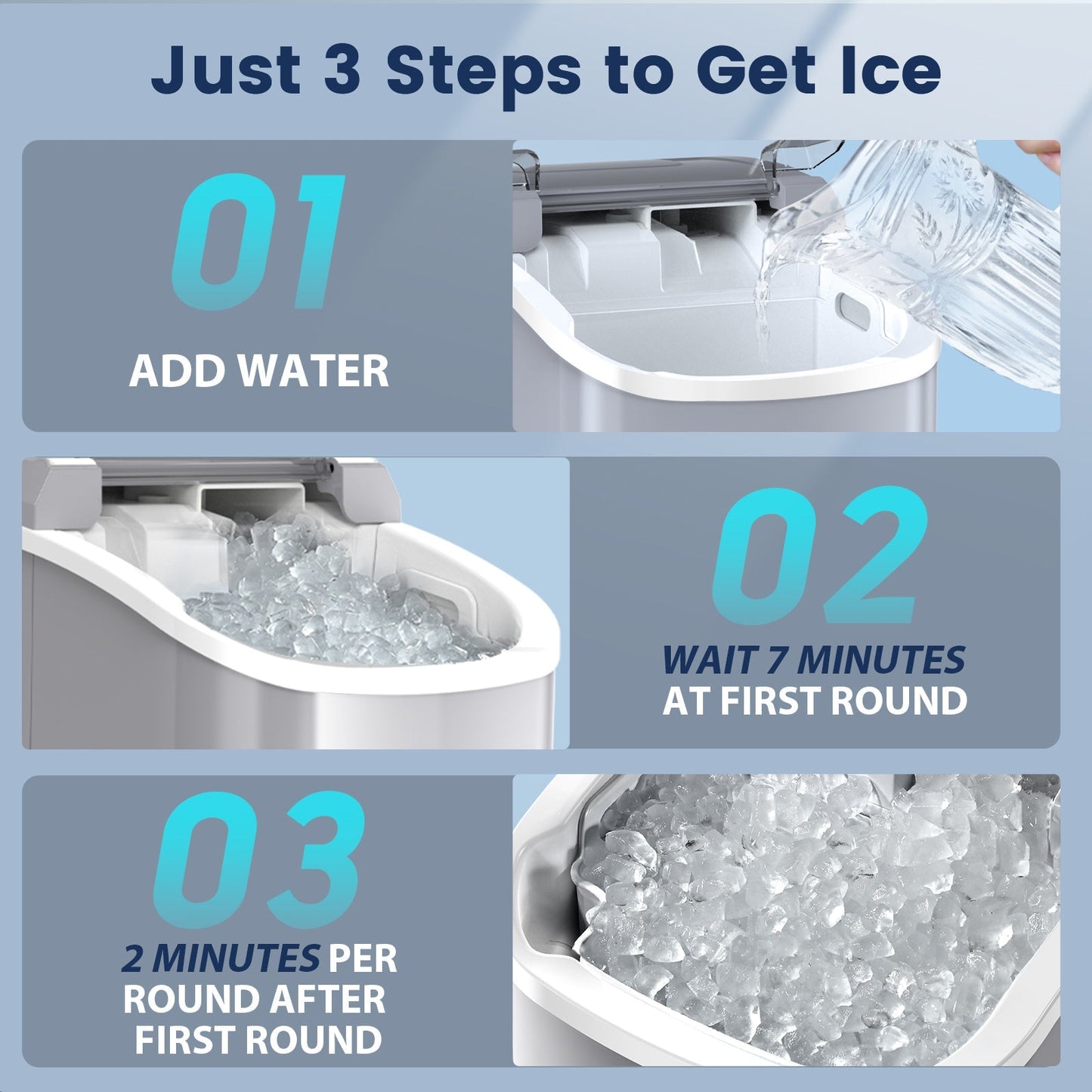 Compact Countertop Nugget Ice Maker, Portable Pebble Ice Machine, Soft Chewable Ice