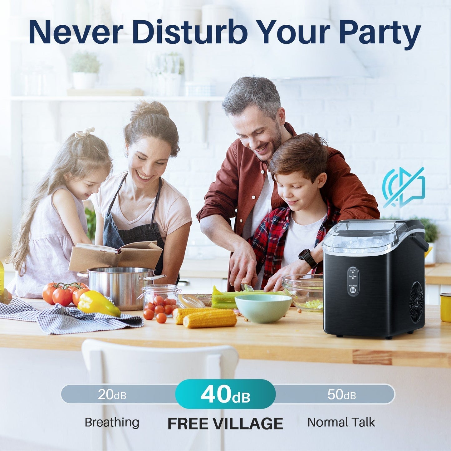 Compact Countertop Nugget Ice Maker, Portable Pebble Ice Machine, Soft Chewable Ice