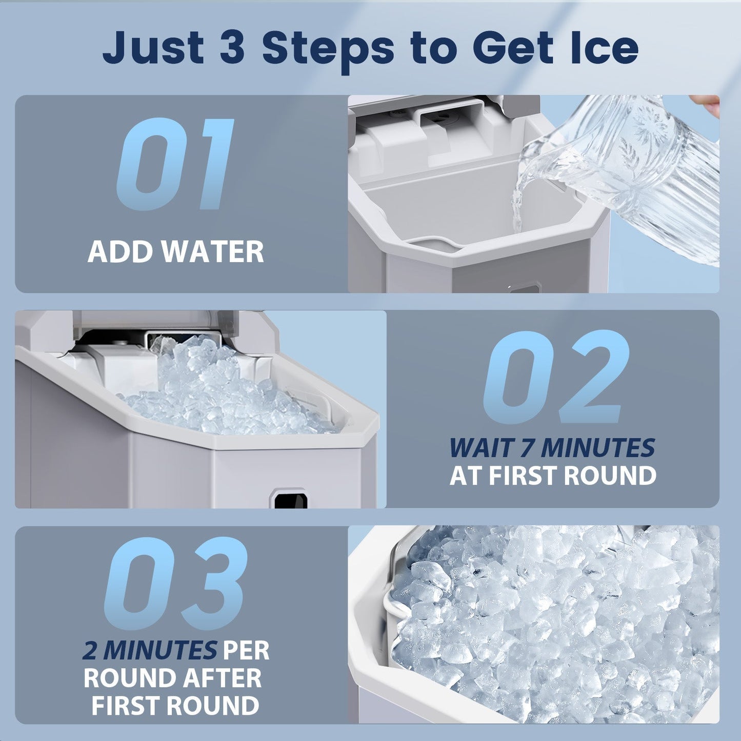 Countertop Nugget Pebble Ice Machine: Fast Production, Soft Chewy Ice, Self-Cleaning