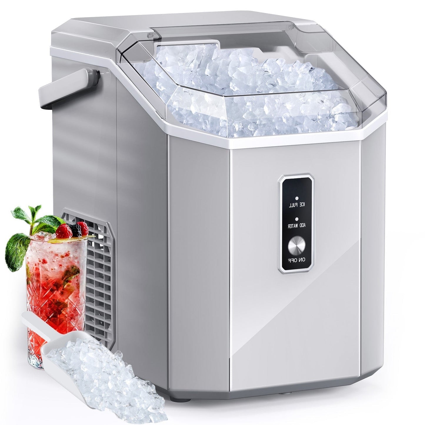 Countertop Nugget Pebble Ice Machine: Fast Production, Soft Chewy Ice, Self-Cleaning