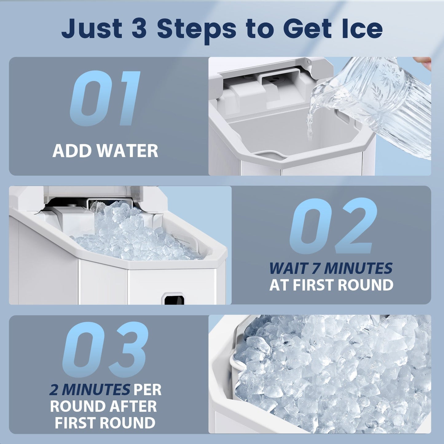 Countertop Nugget Pebble Ice Machine: Fast Production, Soft Chewy Ice, Self-Cleaning
