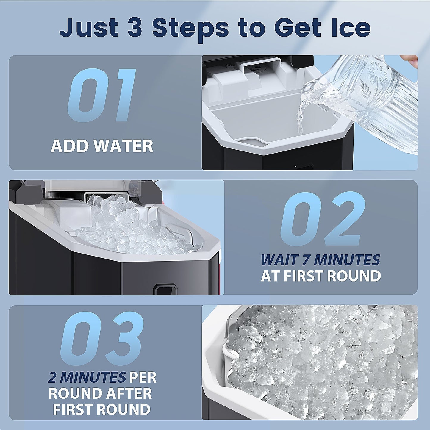 Countertop Nugget Pebble Ice Machine: Fast Production, Soft Chewy Ice, Self-Cleaning