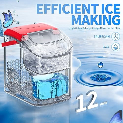 Compact Countertop Nugget Ice Maker, Portable Pebble Ice Machine, Soft Chewable Ice