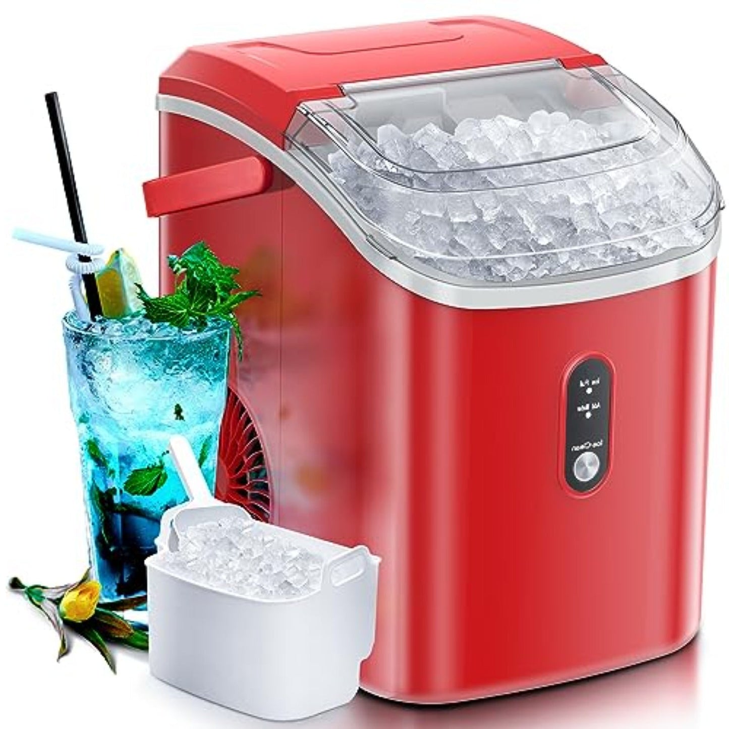 Compact Countertop Nugget Ice Maker, Portable Pebble Ice Machine, Soft Chewable Ice