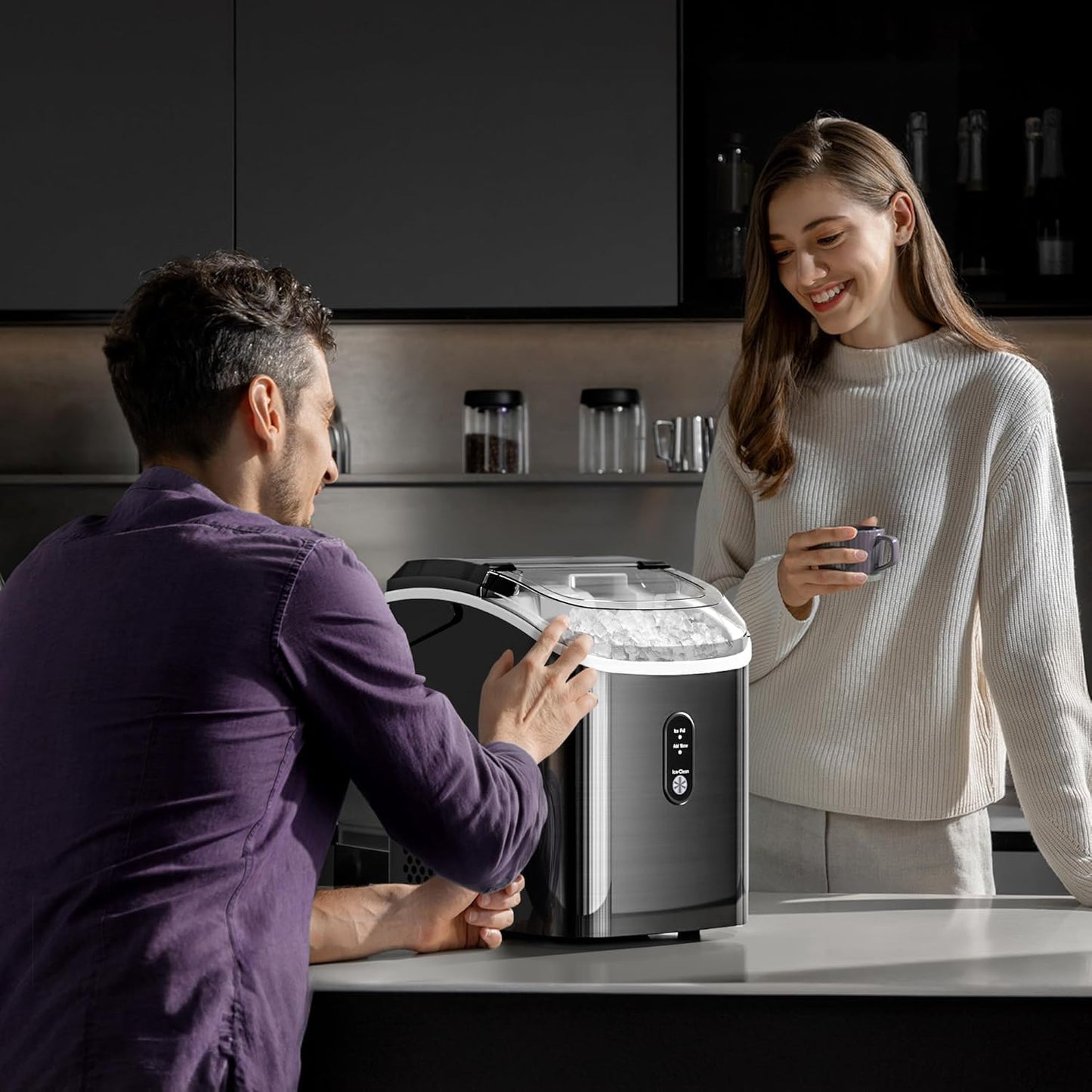 Compact Stainless Steel Nugget Ice Maker, Fast 33lb Daily Production, Self-Cleaning