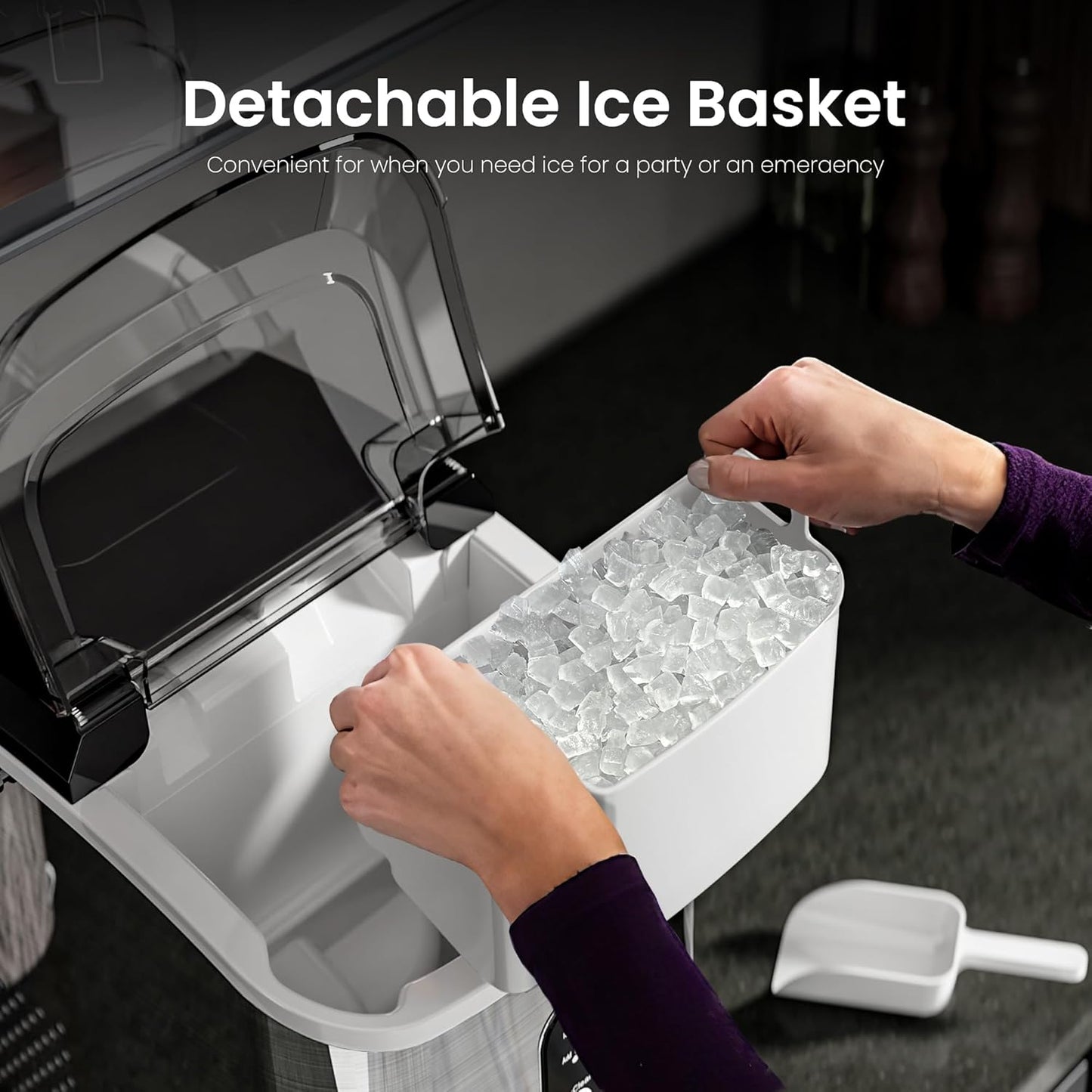 Compact Stainless Steel Nugget Ice Maker, Fast 33lb Daily Production, Self-Cleaning