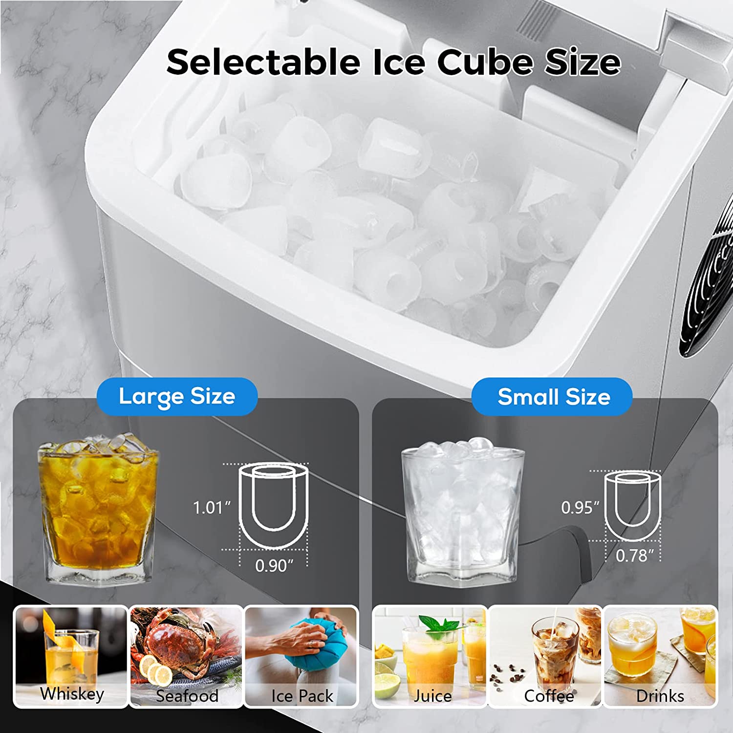 Rapid Portable Countertop Ice Maker Machine: Fast, Quiet, Bullet Ice Production