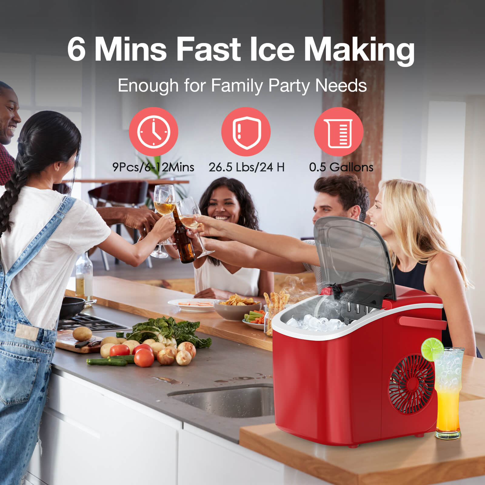 Efficient Countertop Ice Maker: Fast 26 Lbs Daily Production Portable Cube Machine